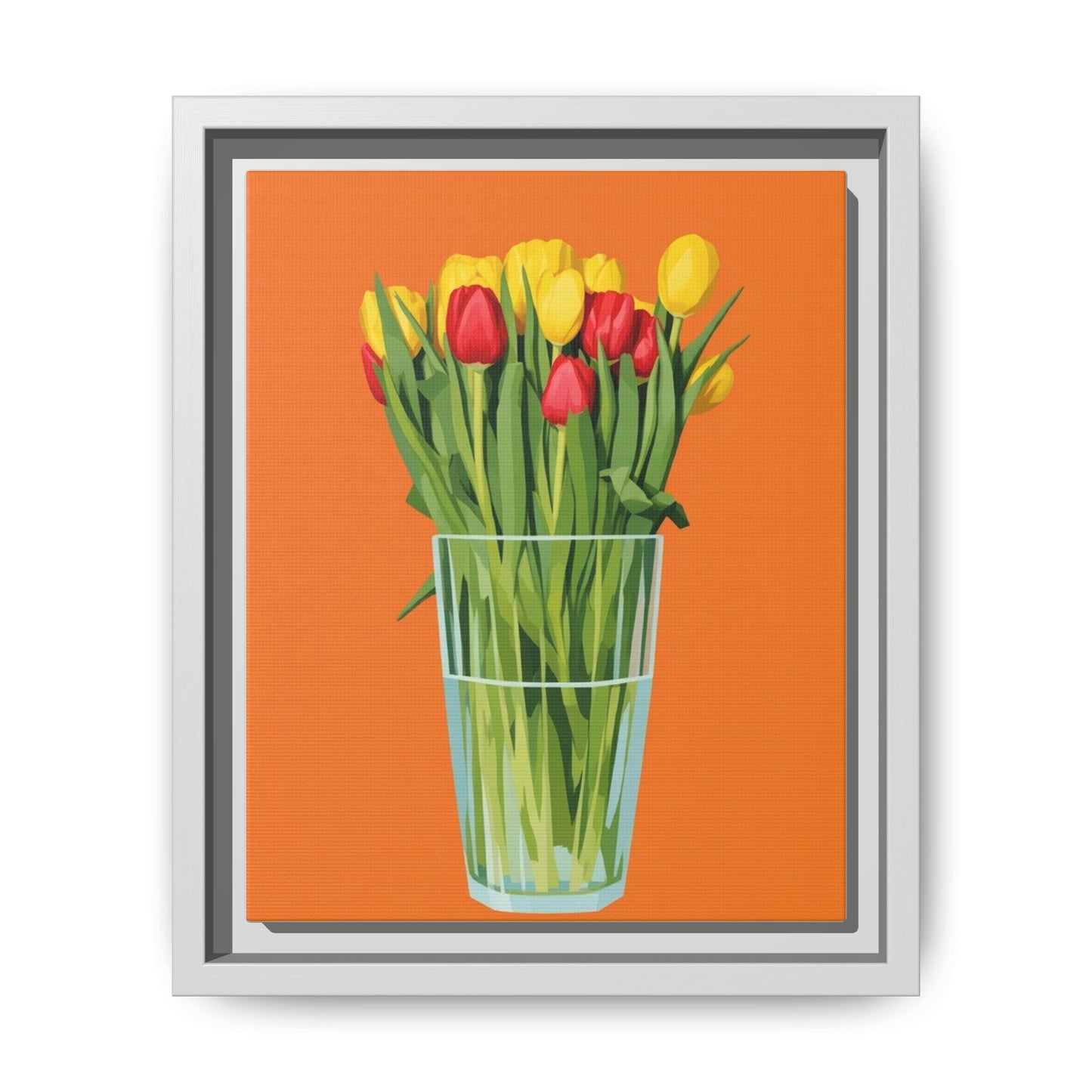 Framed Tulip Canvas Print — Colorful Tulips in Glass Vase