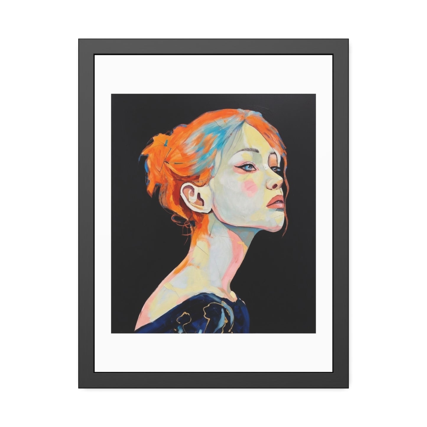 Framed Art Print — Colorful Portrait of Red‑Haired Woman