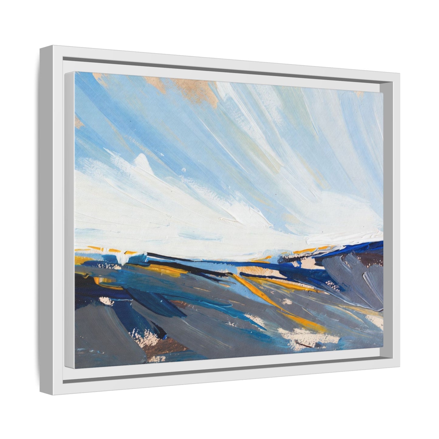 Framed Abstract Seascape Canvas Print — Matte Multi‑Color Wall Art