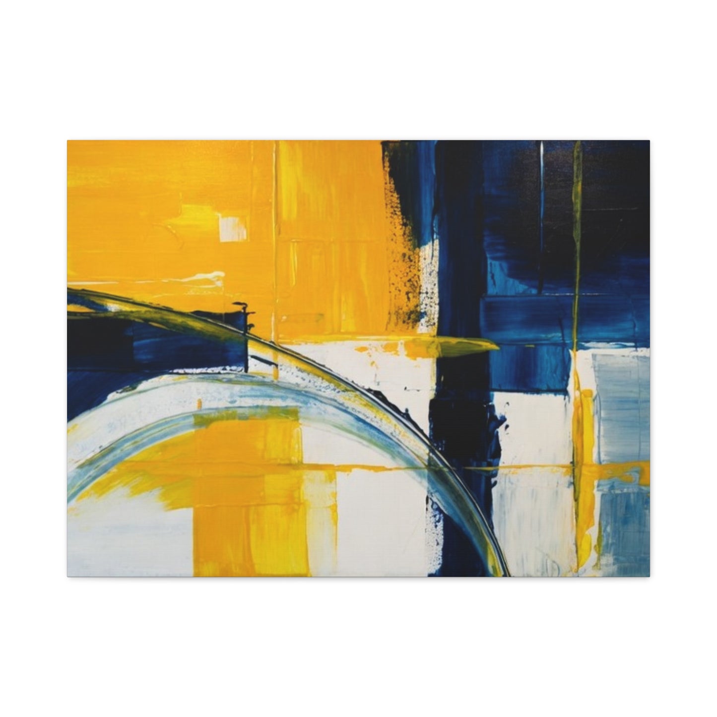 Abstract Blue & Yellow Arc Matte Canvas Wall Art - Stretched 1.25"