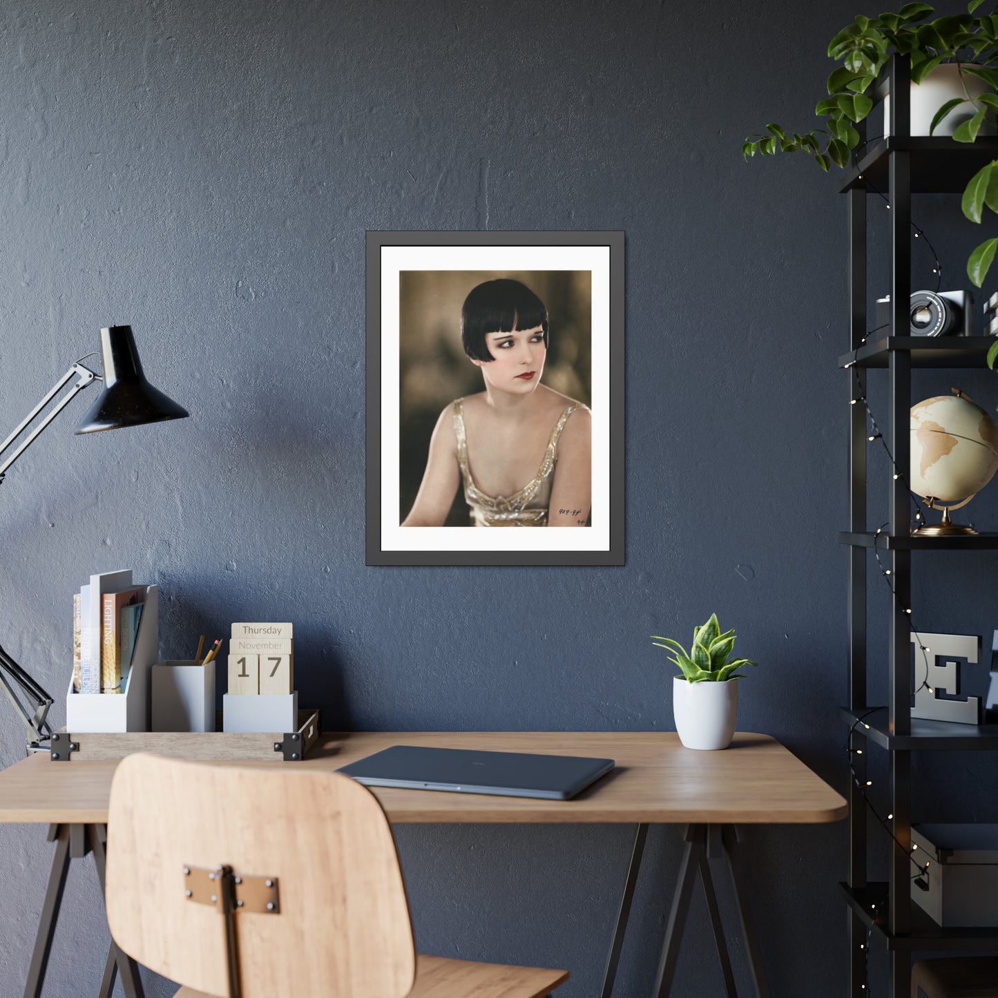 Vintage 1920s Louise Brooks Portrait Framed Poster — Art Deco Wall Print