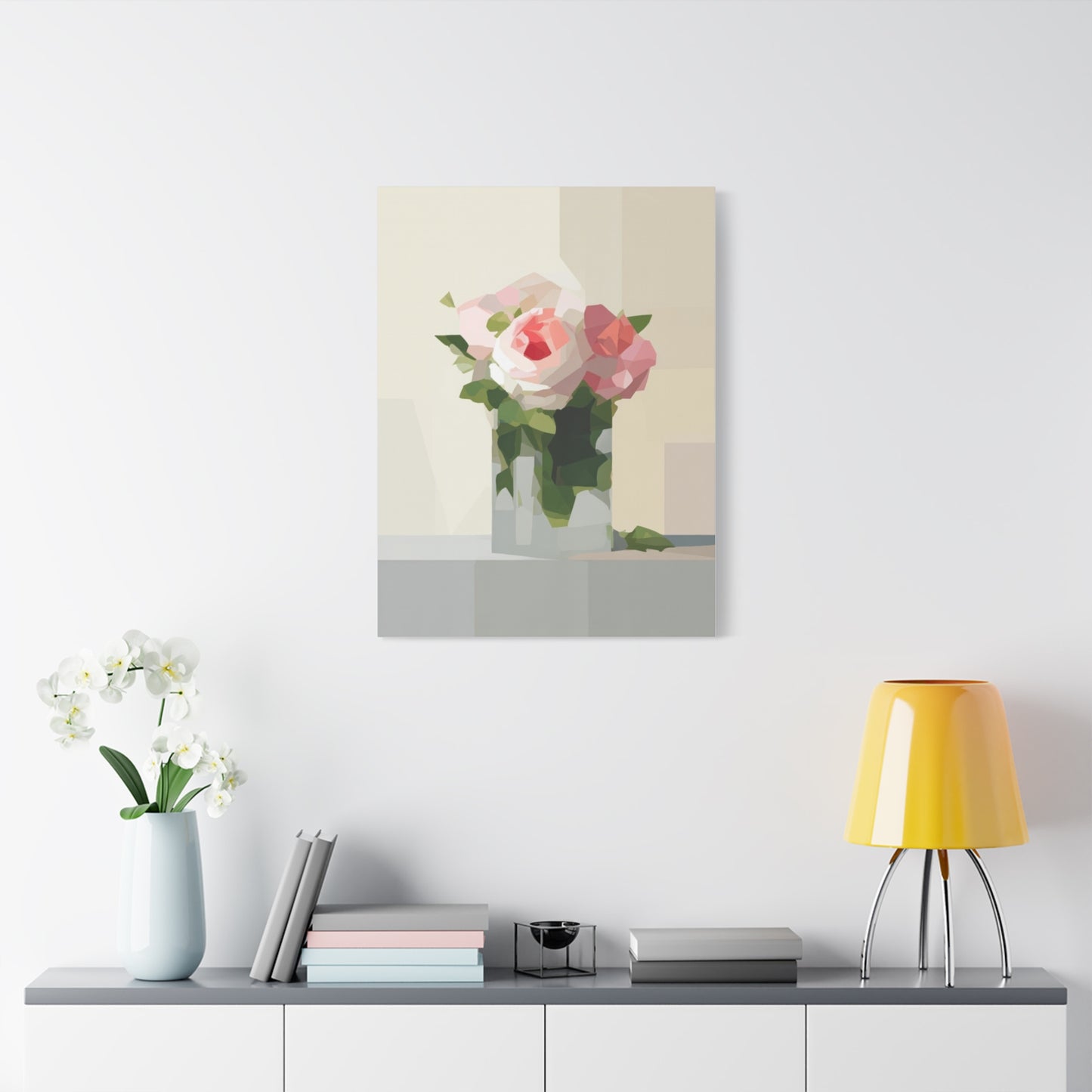 Pink Rose Still Life Canvas — Modern Floral Wall Art, Matte Stretched Canvas