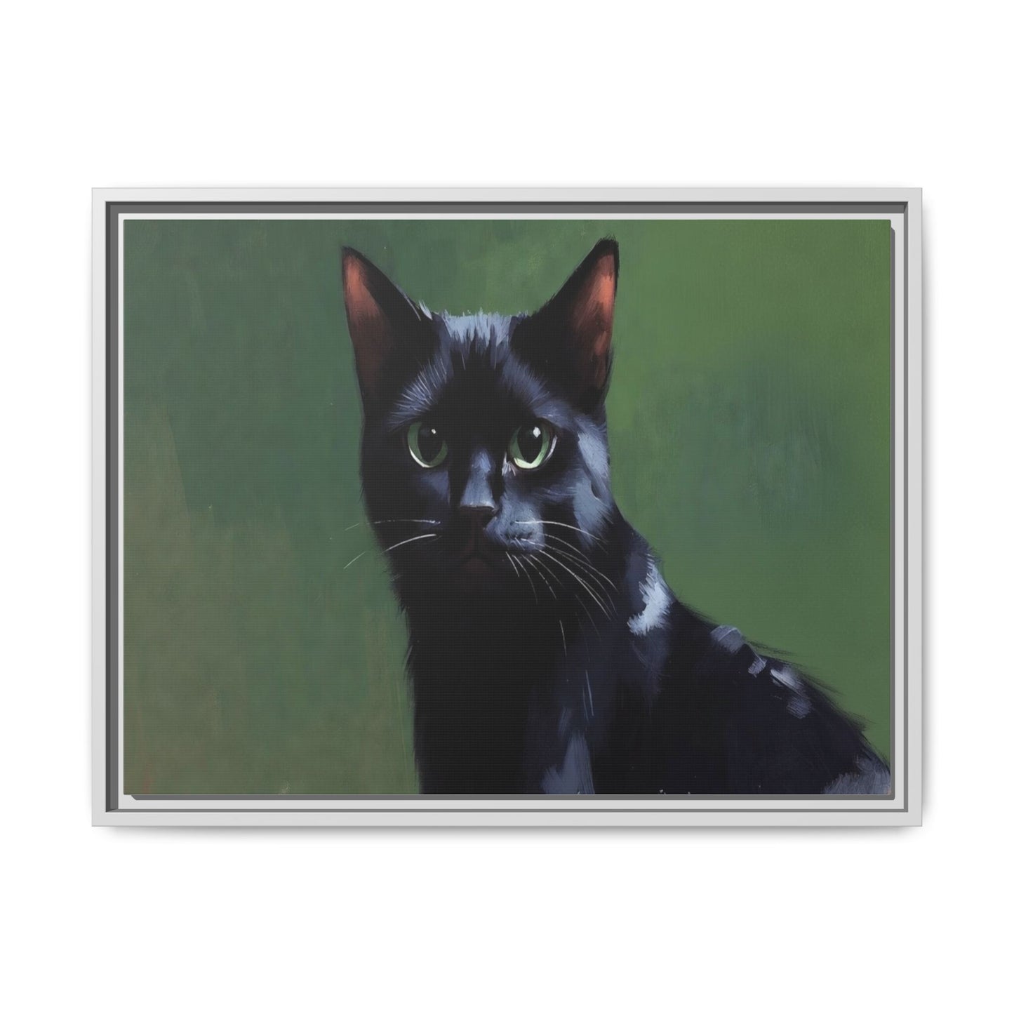 Framed Black Cat Portrait Canvas — Matte Multi-Color Wall Art