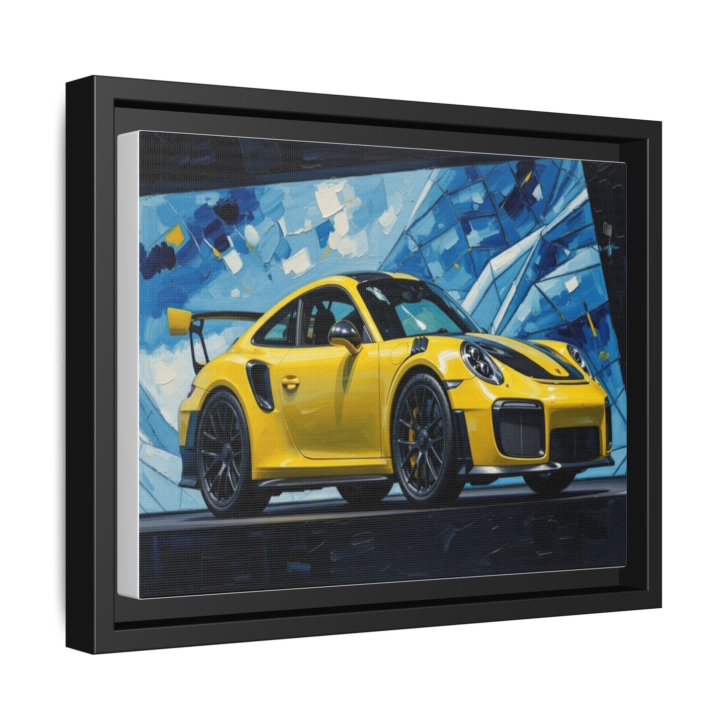 Yellow Porsche Sports Car Matte Framed Canvas – Modern Automotive Wall Art