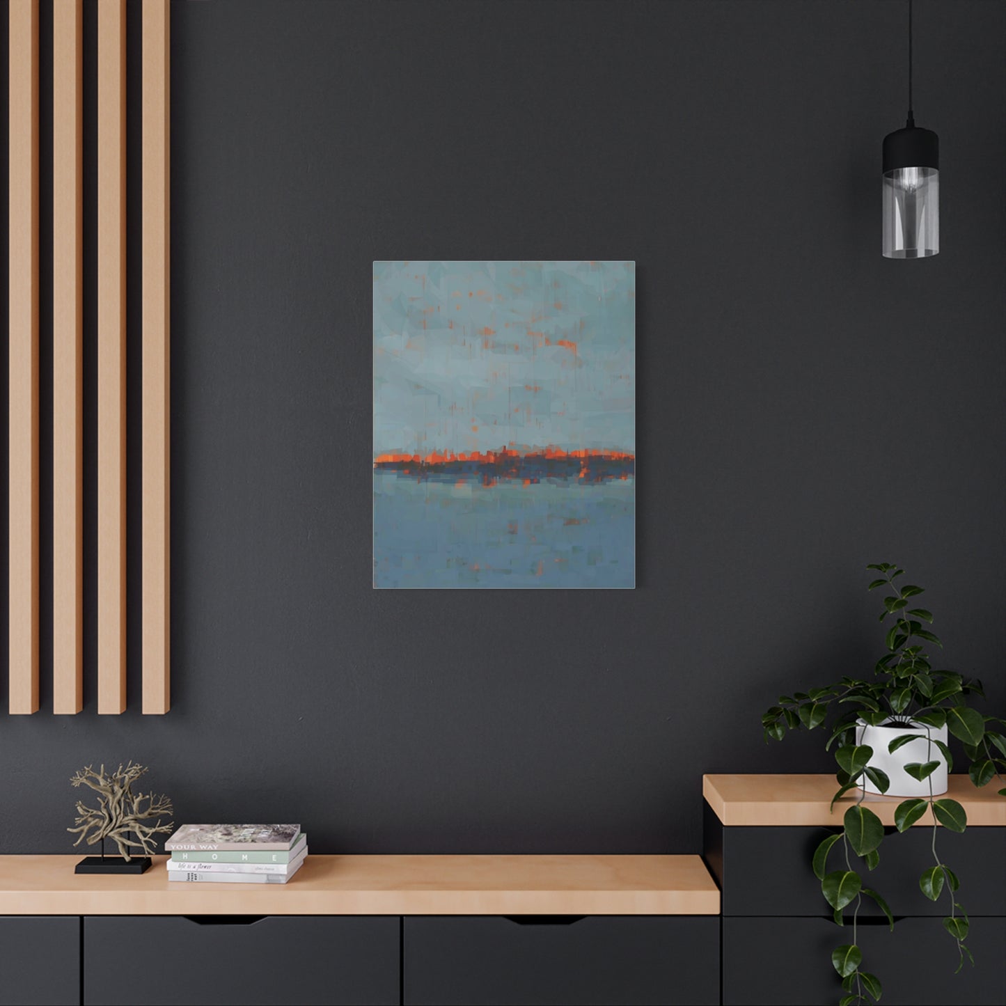 Abstract Coastal Horizon Canvas Print — Blue Teal with Orange Accent