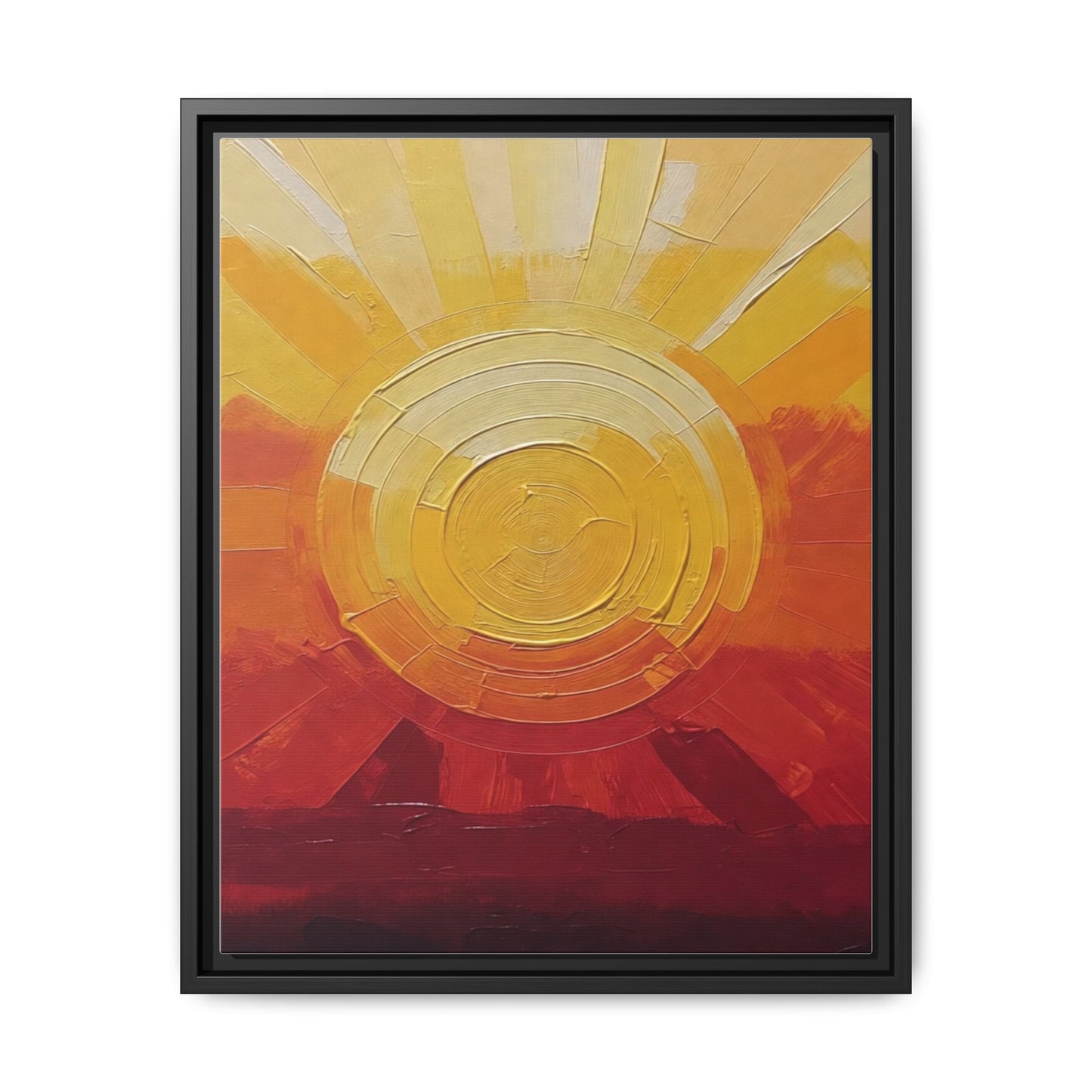 Sunburst Abstract Framed Canvas Art — Matte Multi‑Color Wall Print