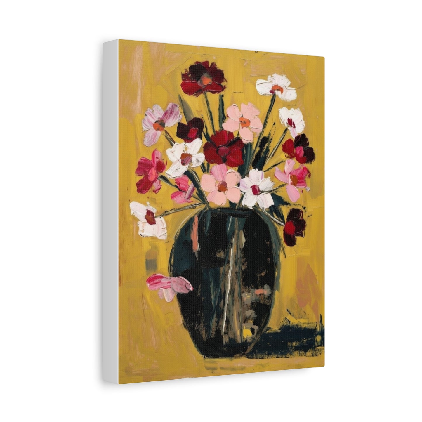 Floral Still Life Canvas Print  Pink & Red Wildflowers in Vase