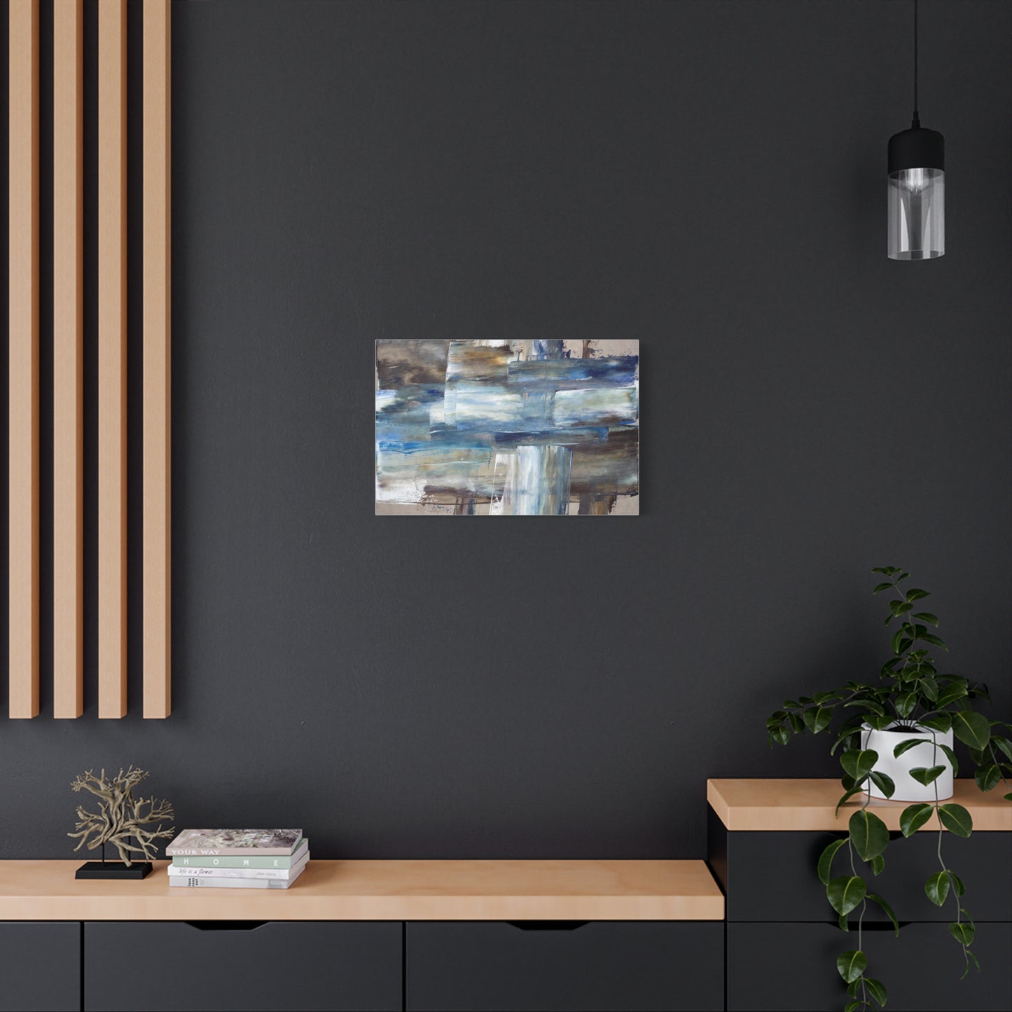 Abstract Blue Waterfall Matte Canvas Wall Art, Stretched 1.25"