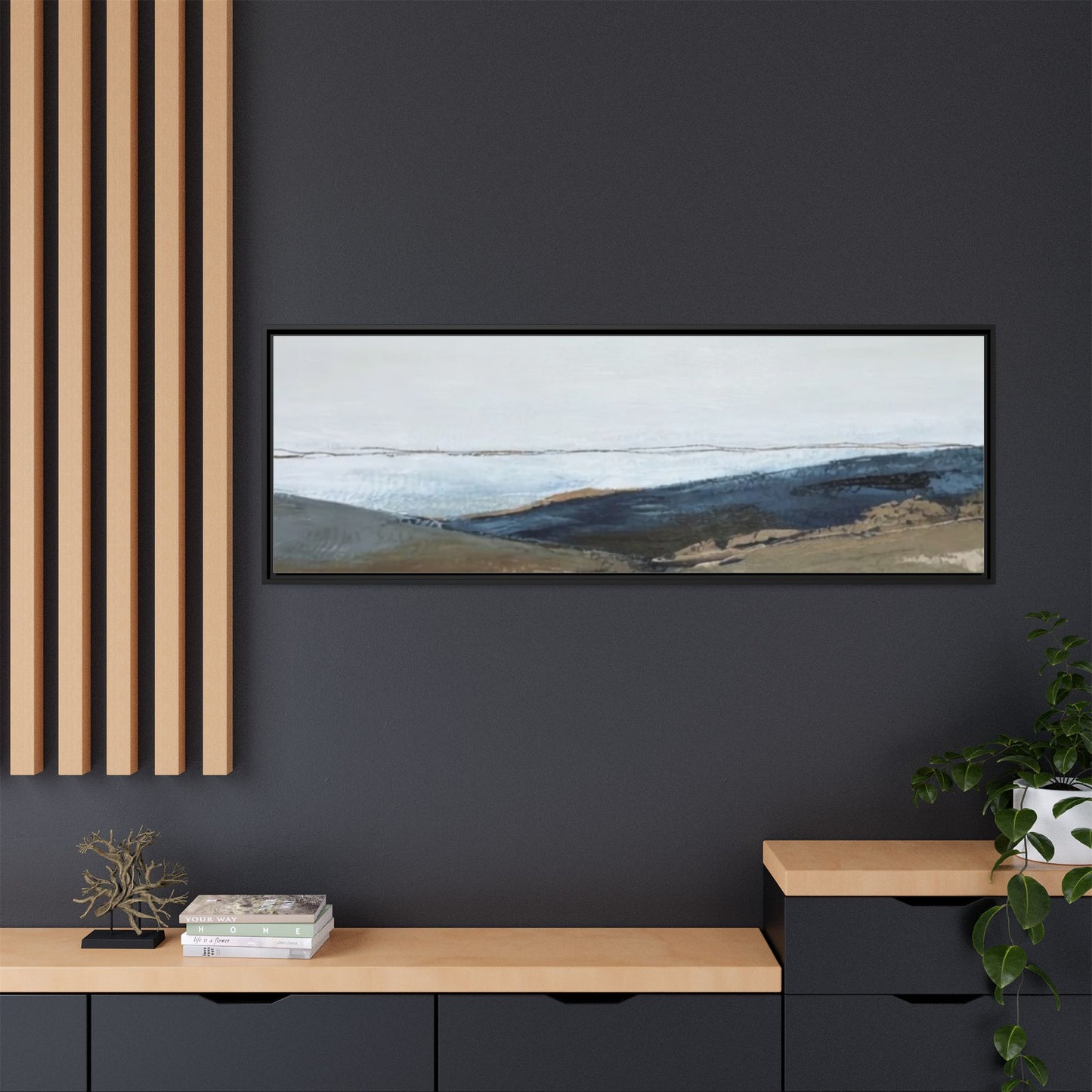 Framed Matte Canvas Wall Art — Serene Coastal Abstract Landscape