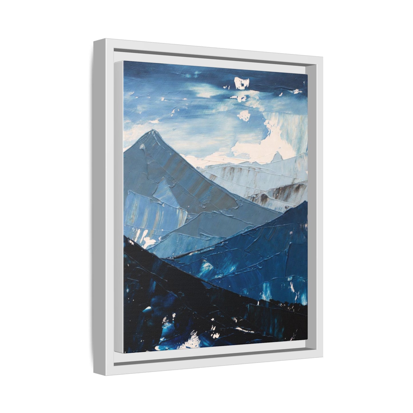 Blue Mountain Landscape Matte Canvas Framed | Abstract Mountain Wall Art