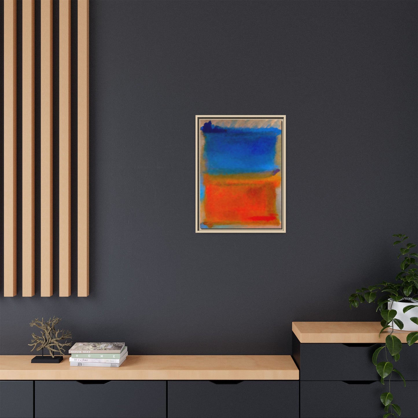 Abstract Color Block Matte Canvas Framed Wall Art — Blue & Orange Modern Painting