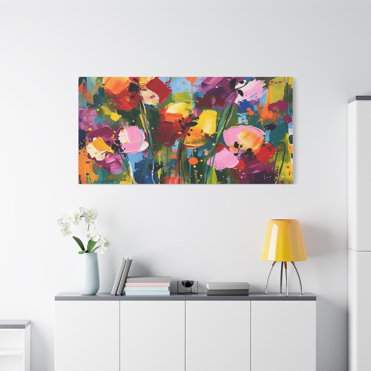 Vibrant Abstract Floral Canvas — Colorful Poppy Wall Art, Matte Stretched 1.25"