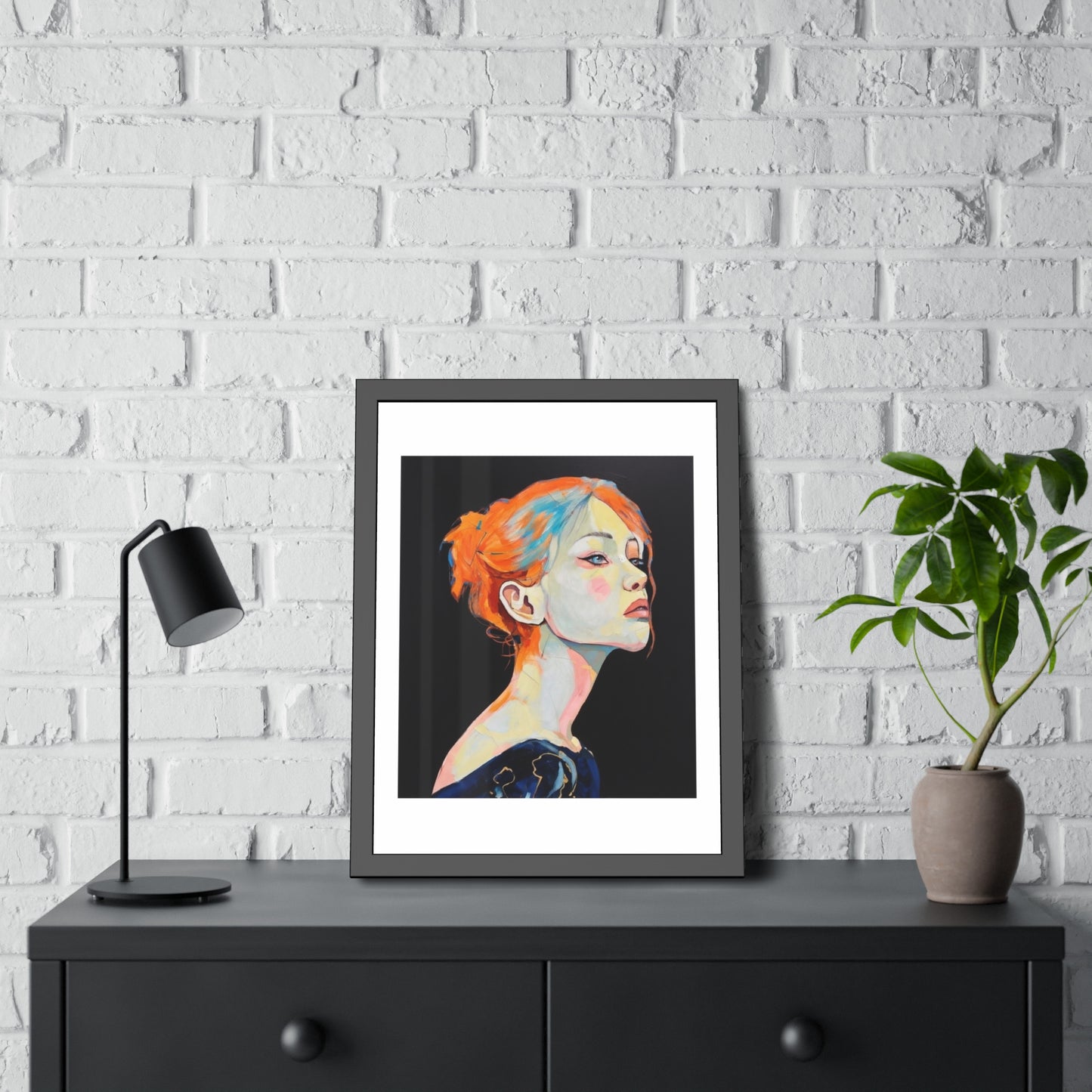 Framed Art Print — Colorful Portrait of Red‑Haired Woman