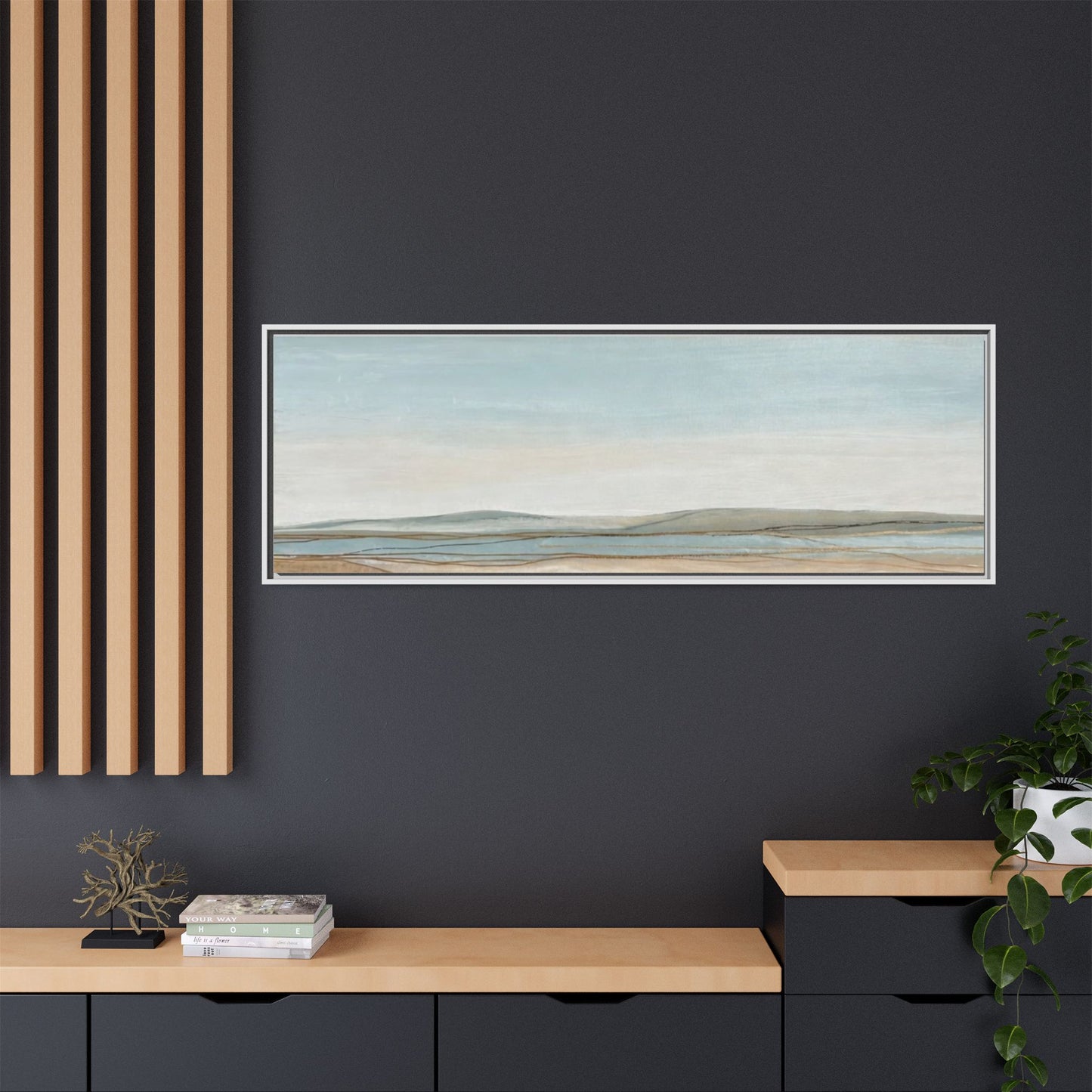 Framed Abstract Landscape Matte Canvas — Serene Coastal Horizon Wall Art