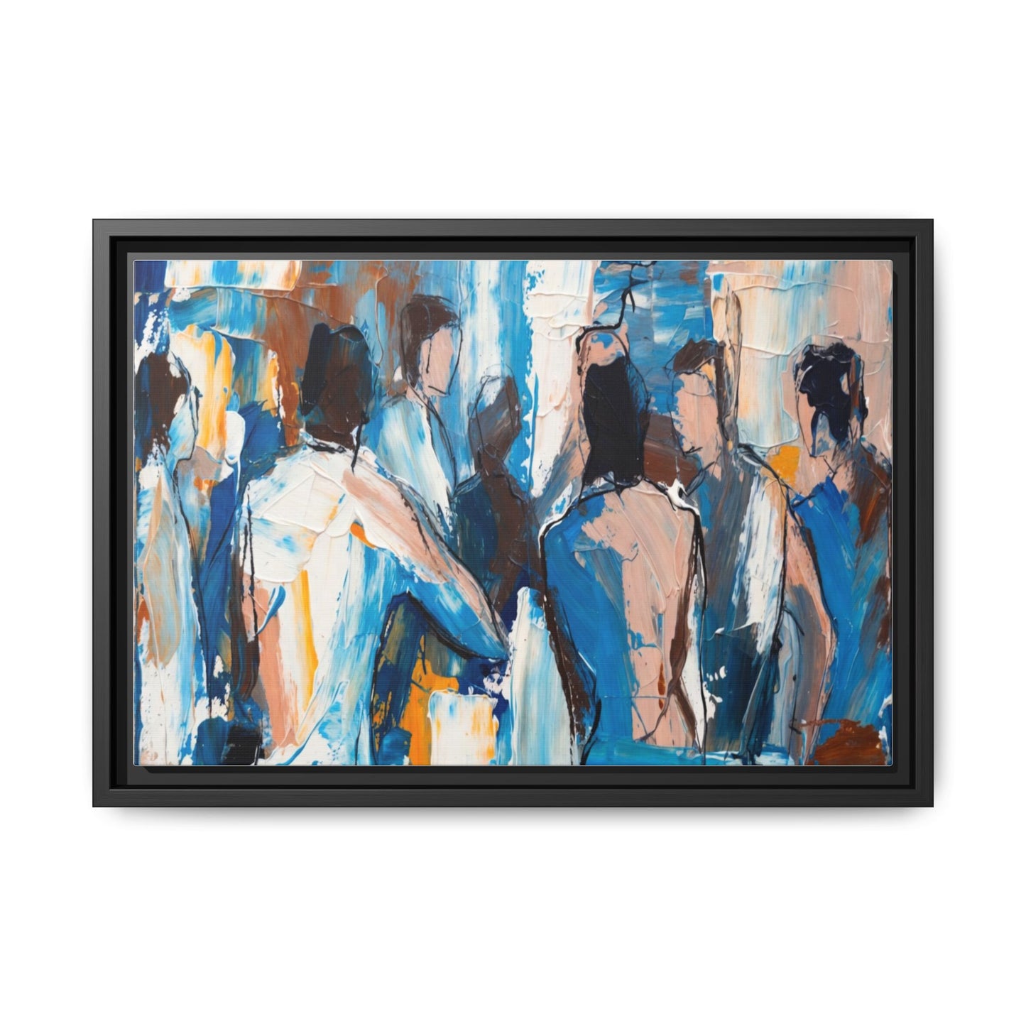 Abstract Coastal Figures Matte Canvas Framed Wall Art