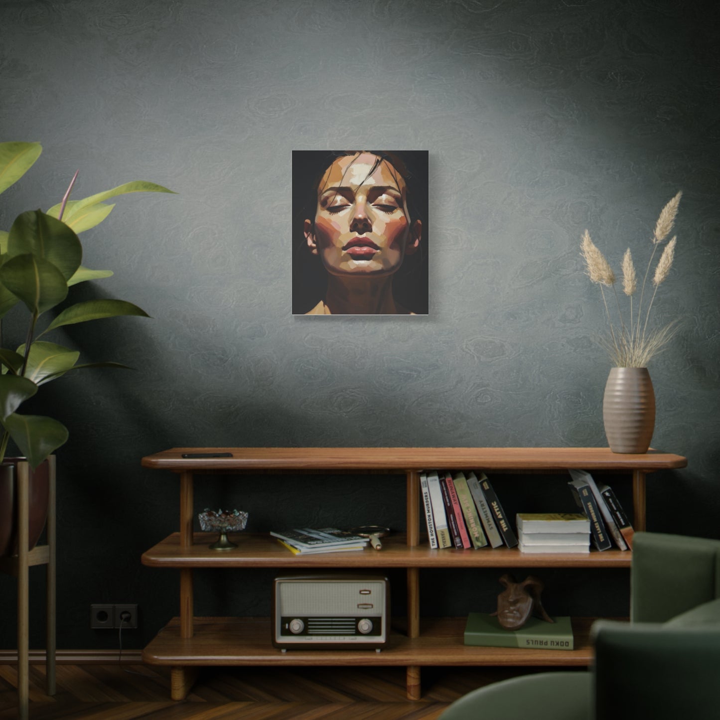Contemporary Portrait Canvas Print — Meditative Woman Matte Stretched Wall Art