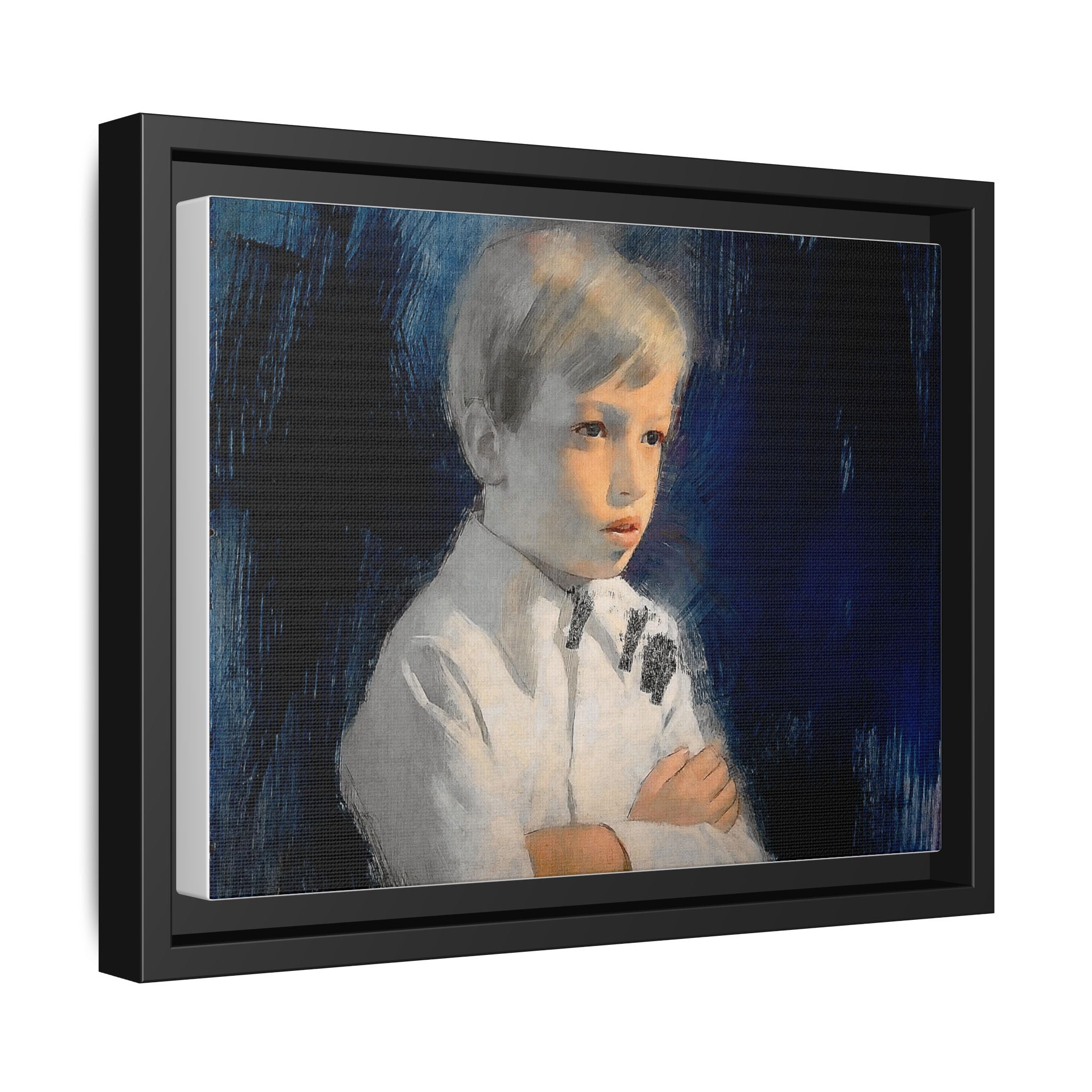 Painting of boy by Unknown Artist Framed Matte Canvas Wall Art Print
