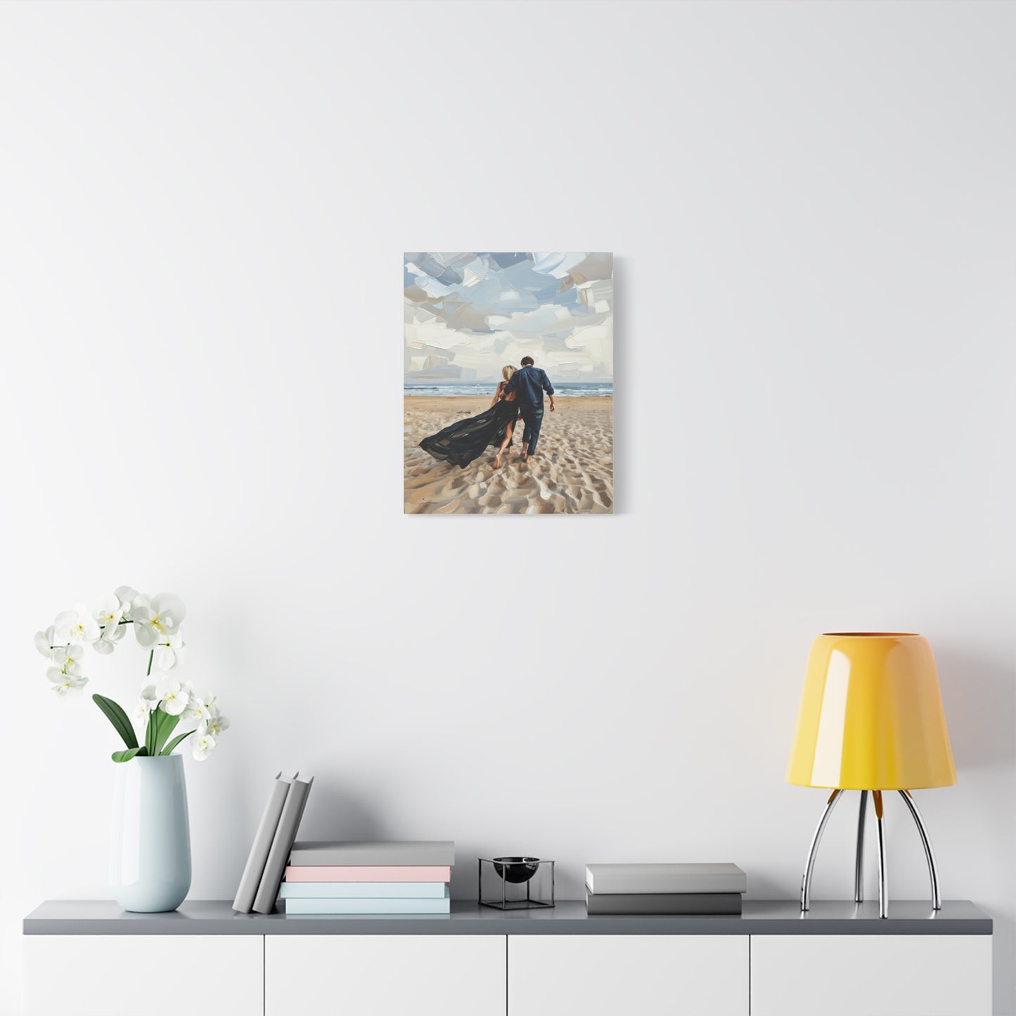 Beach Couple Canvas Print — Romantic Seaside Wall Art, Matte Stretched 1.25"