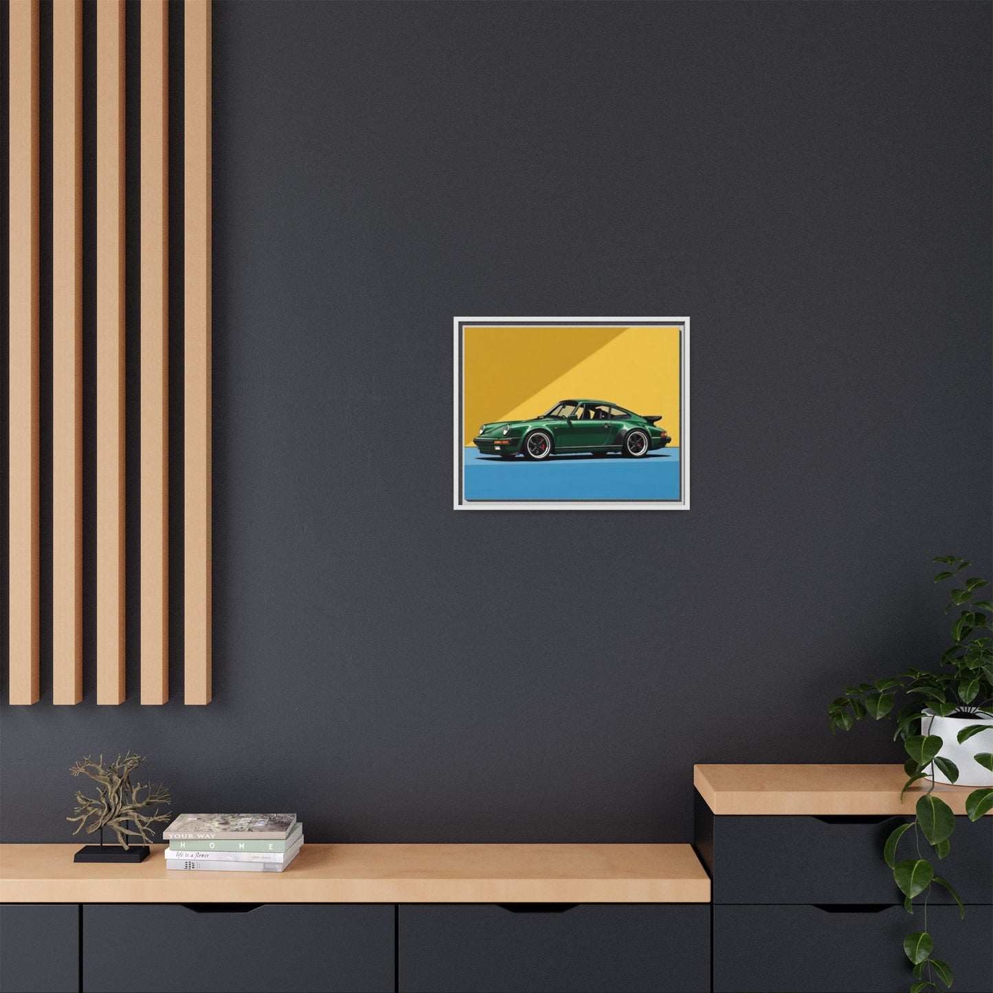 Framed Matte Canvas — Green Sports Car Wall Art
