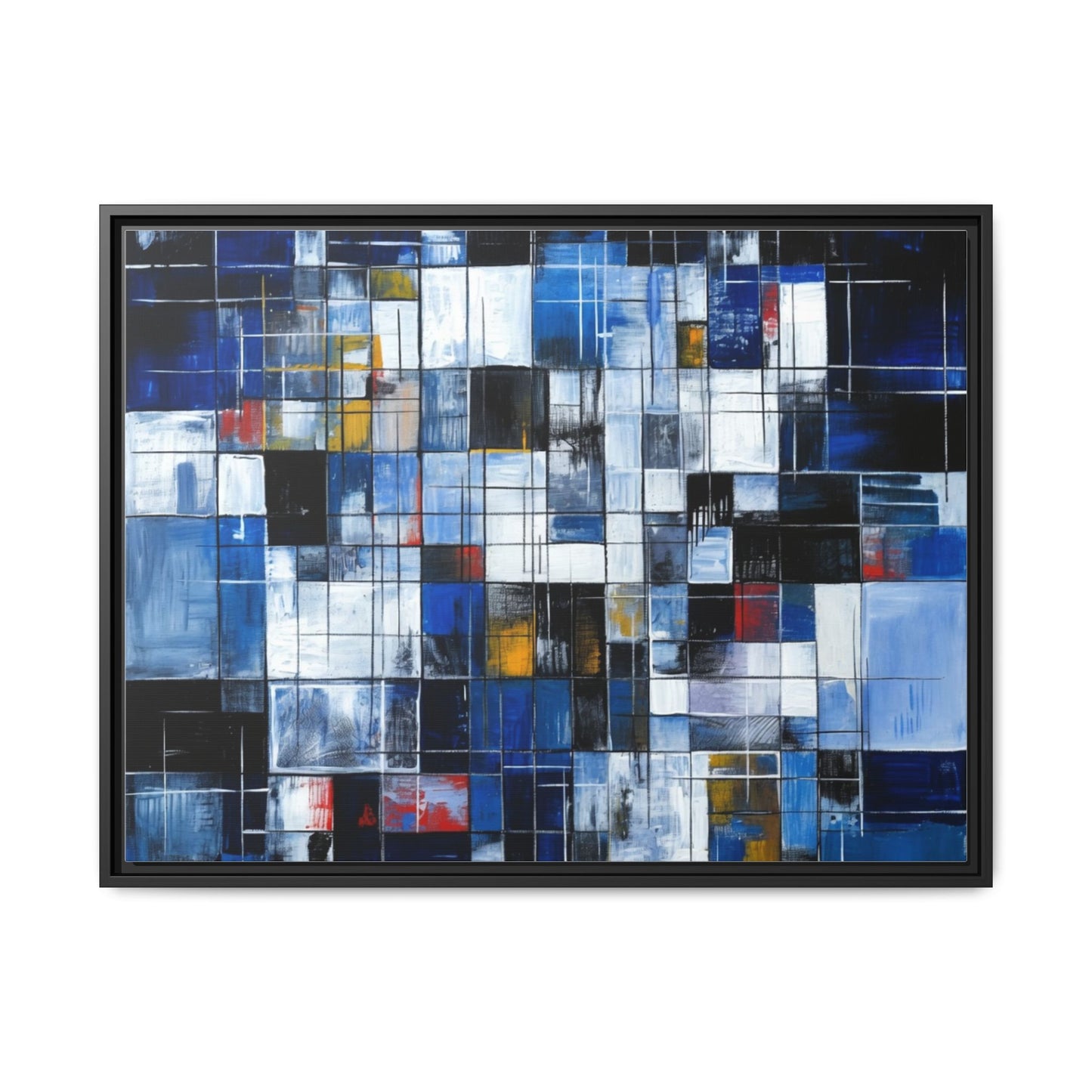 Abstract Blue Grid Matte Canvas Framed Art Print