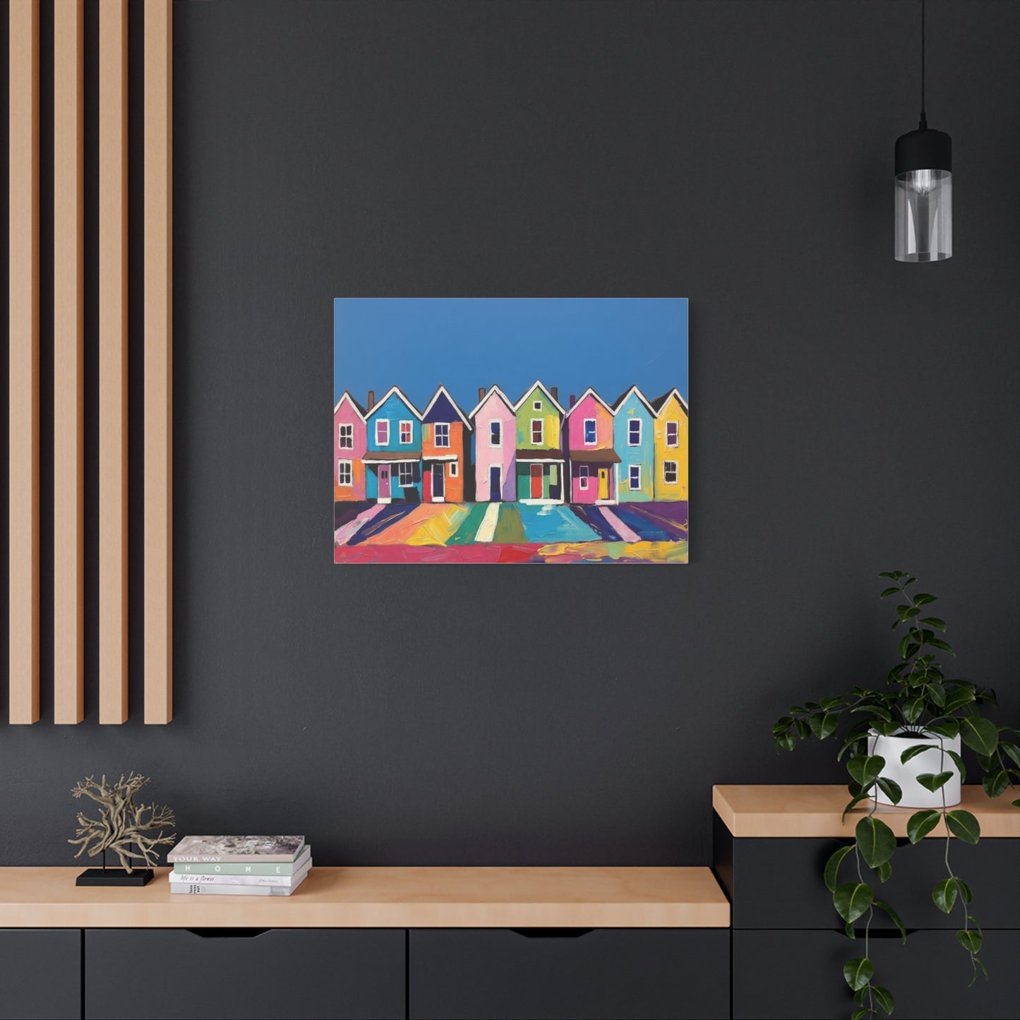 Colorful Row Houses Matte Canvas Print Vibrant Coastal Neighborhood Wall Art