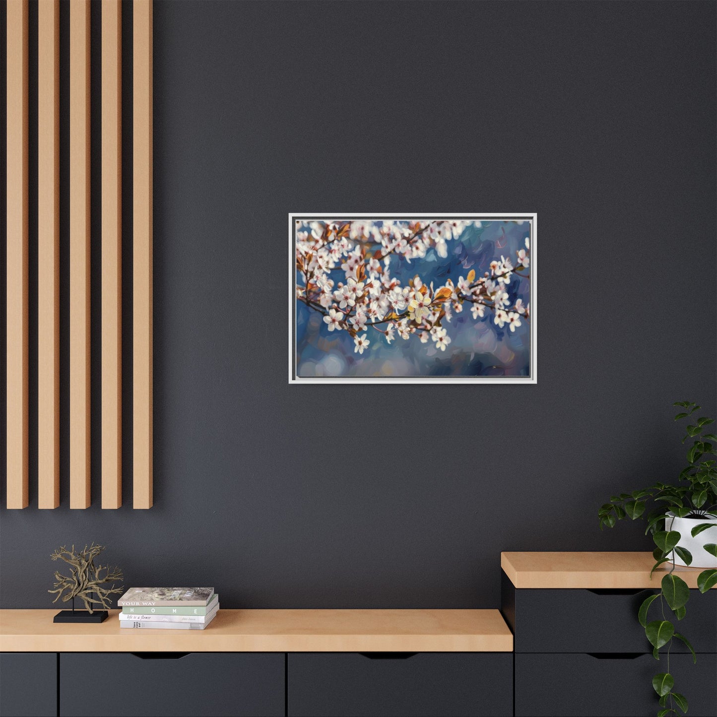 Framed Matte Canvas Print — Cherry Blossom Branch Wall Art