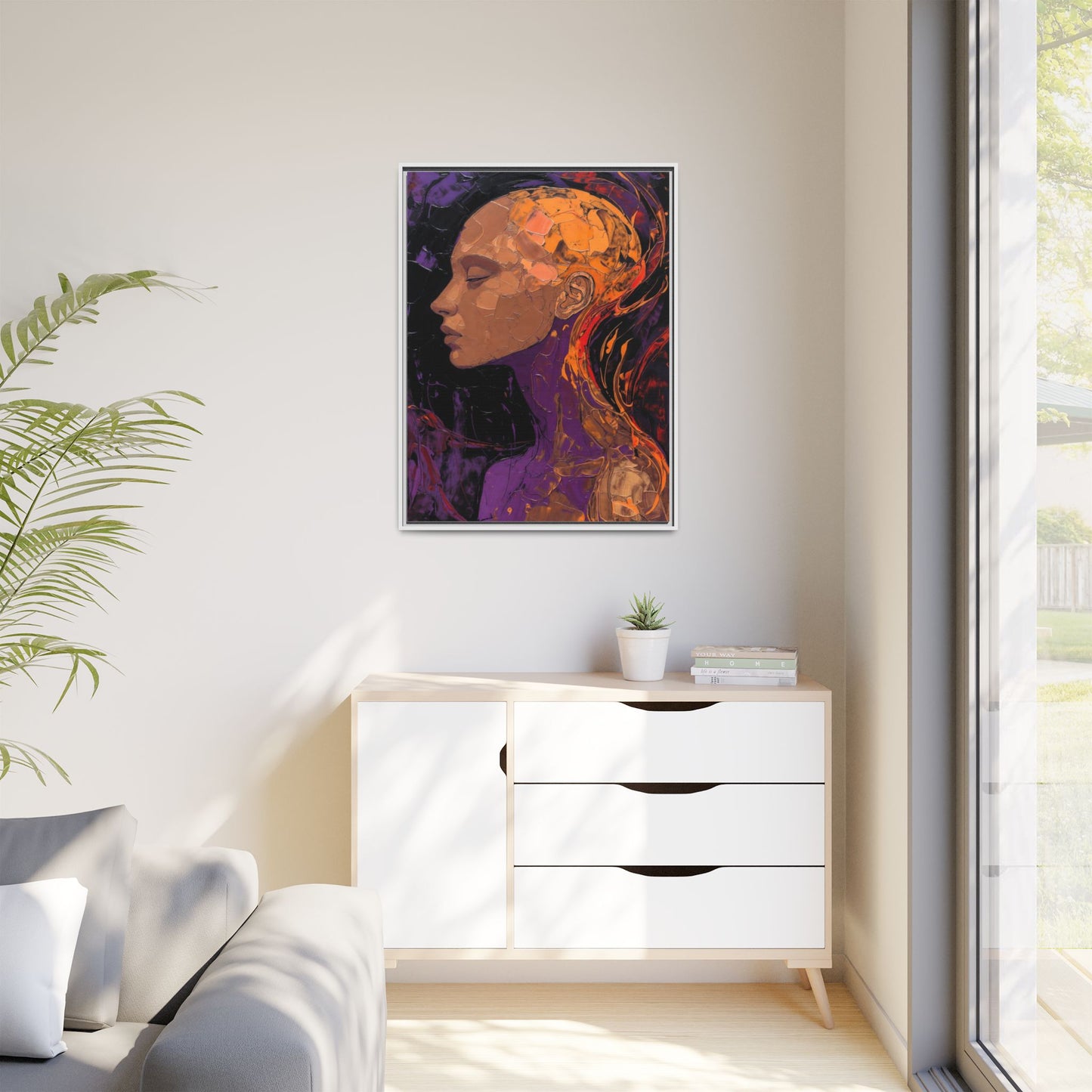 Abstract Profile Portrait Matte Framed Canvas — Multicolor Feminine Art Print
