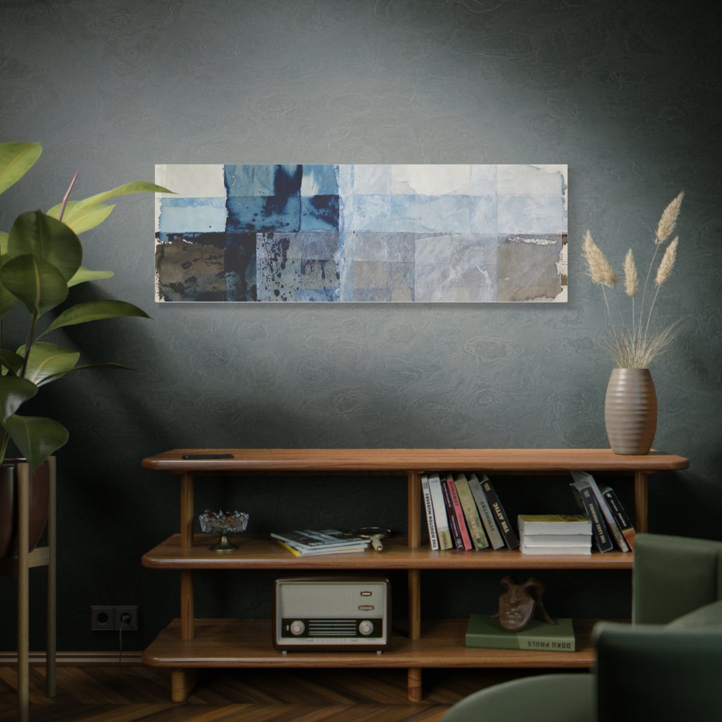 Abstract Blue Geometric Canvas Art — Stretched Matte Wall Decor
