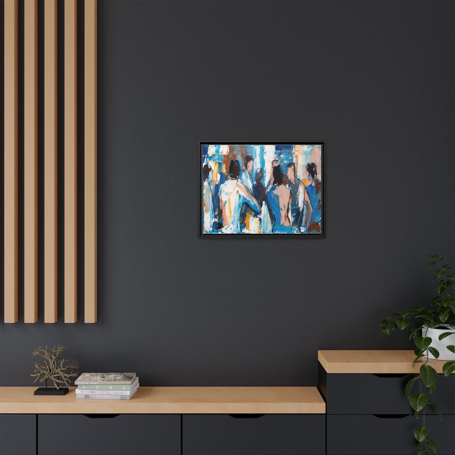 Abstract Coastal Figures Matte Canvas Framed Wall Art