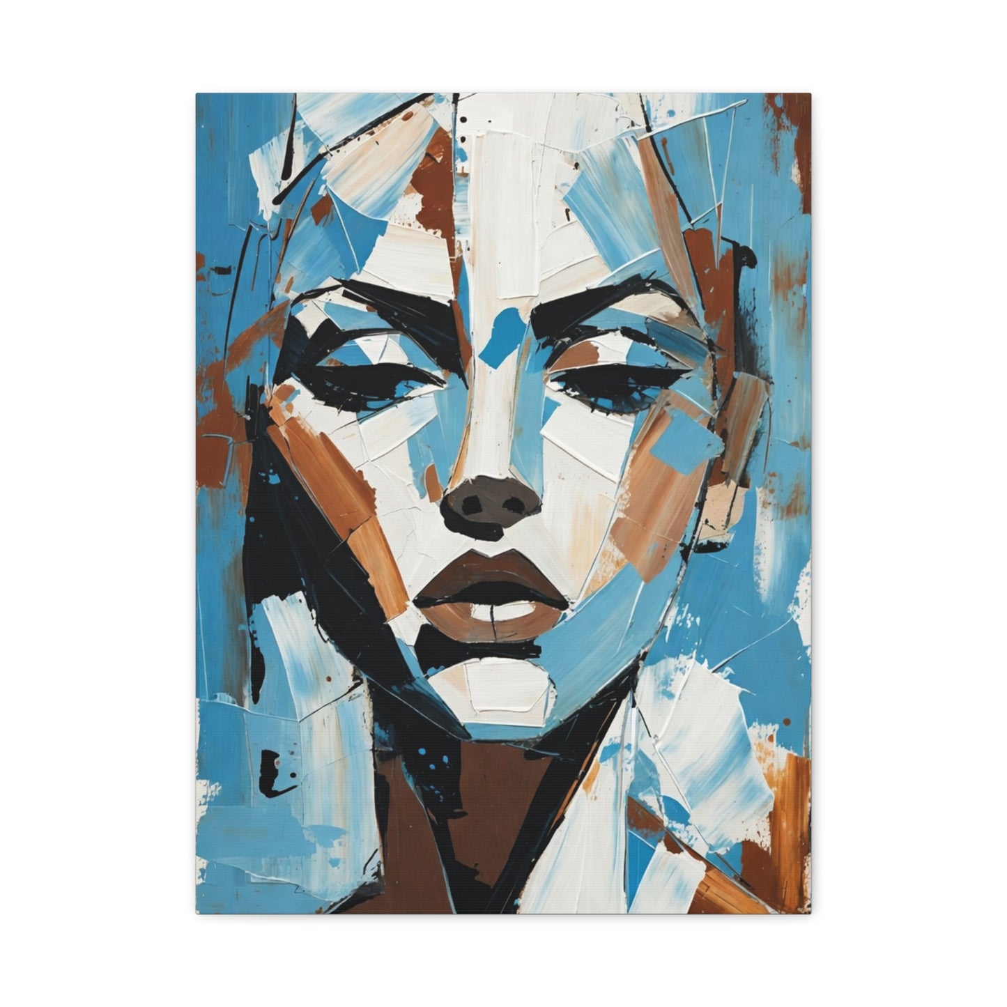 Abstract Blue Portrait Canvas Print — Modern Stretched Matte Wall Art