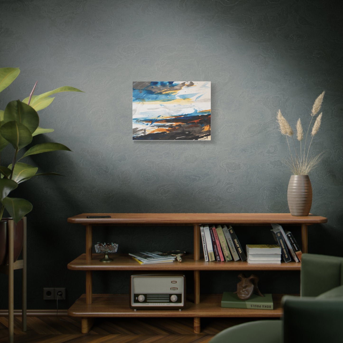 Abstract Oceanic Canvas Print — Blue & Amber Stretched Wall Art