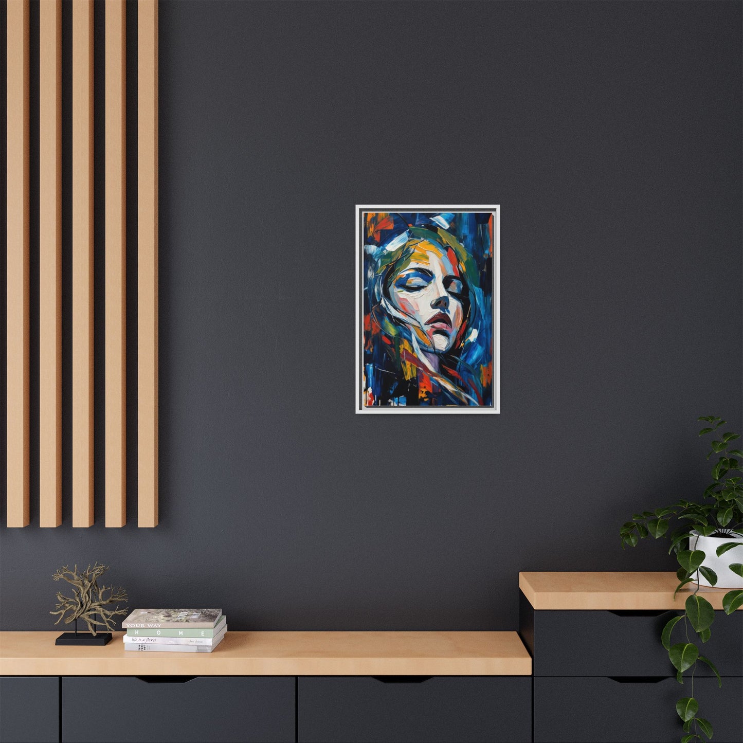Abstract Colorful Woman Portrait — Framed Matte Canvas Wall Art