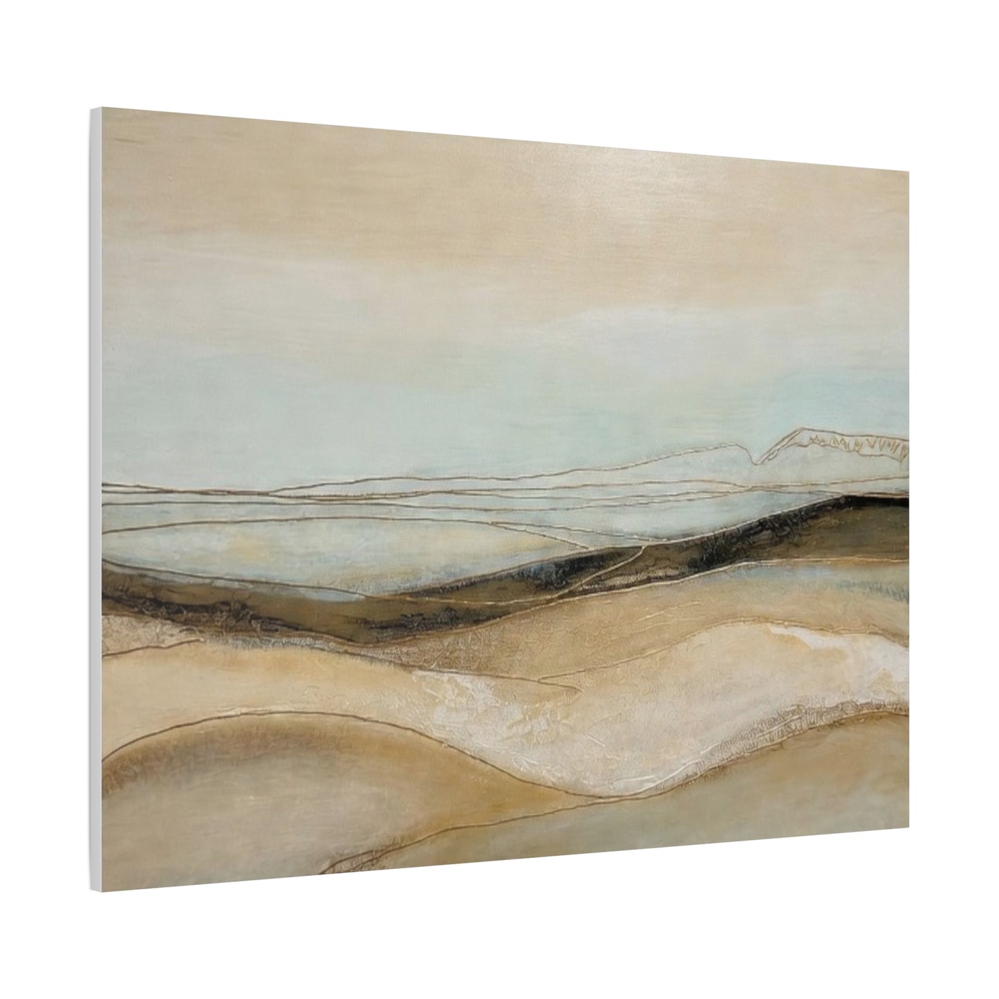 Abstract Coastal Landscape Matte Canvas Wall Art — Neutral Beach Waves Stretched Canvas