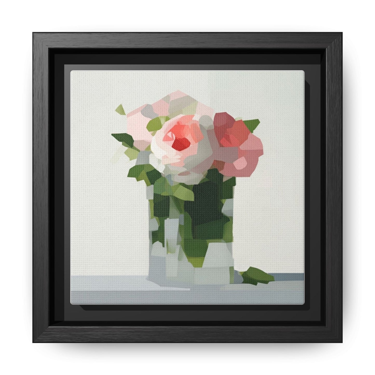 Framed Floral Canvas Print — Modern Pink Roses Still Life