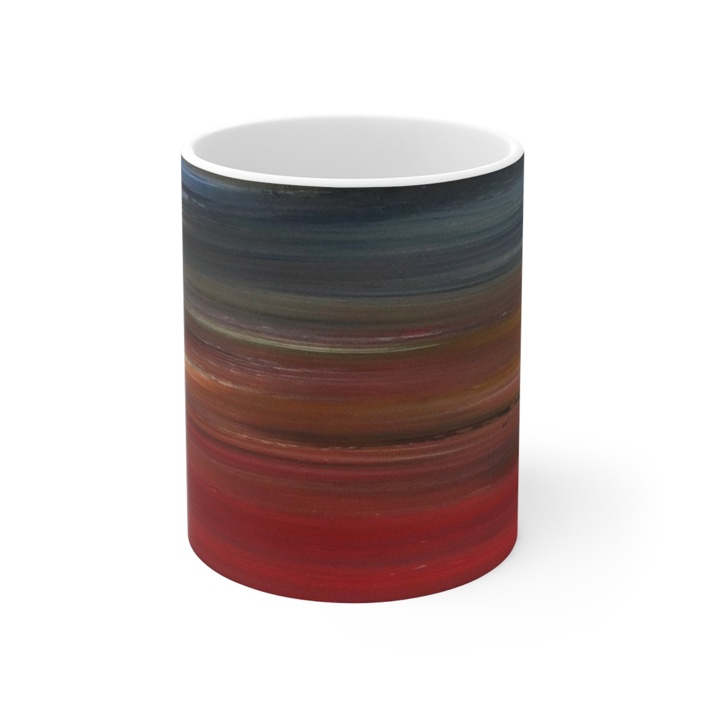 Abstract Sunset Stripes Mug — Red to Navy Gradient Ceramic Coffee Cup