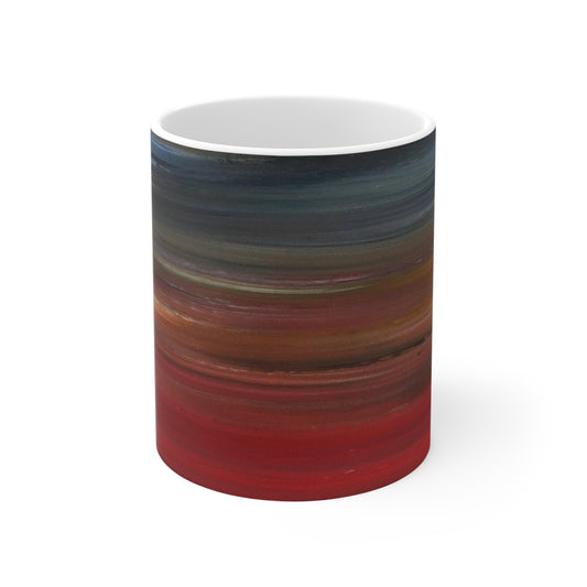Abstract Sunset Stripes Mug — Red to Navy Gradient Ceramic Coffee Cup