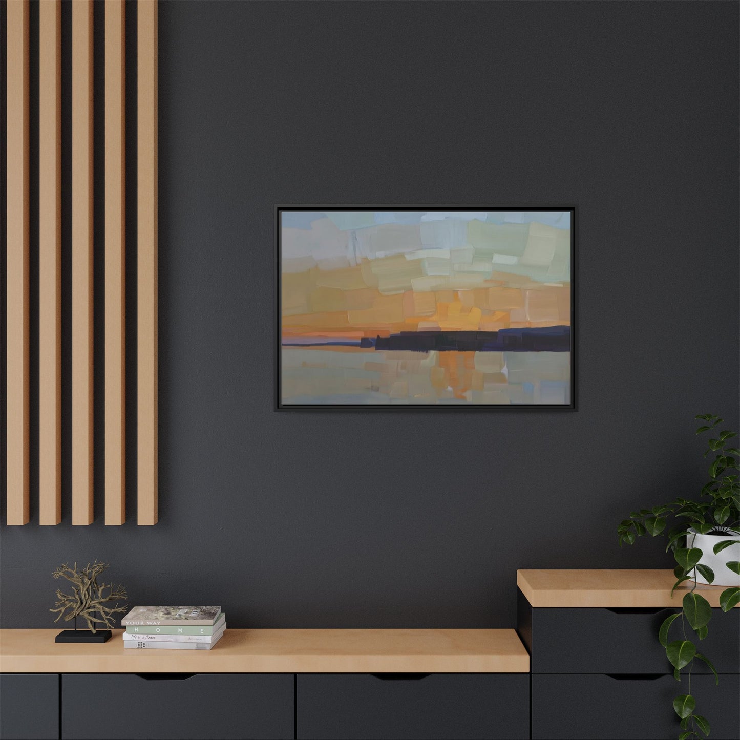 Framed Matte Canvas Sunset Abstract Landscape Art Print