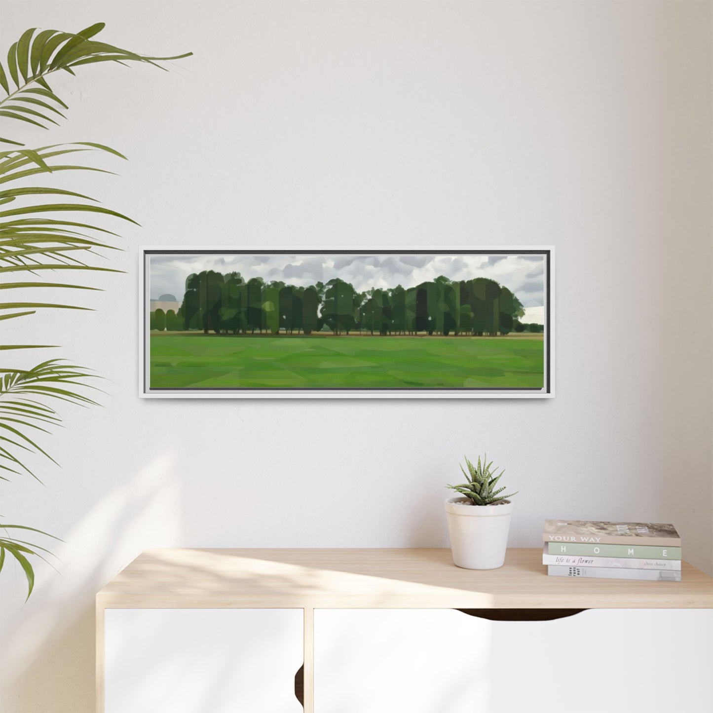 Framed Matte Canvas Print — Minimalist Green Landscape Art