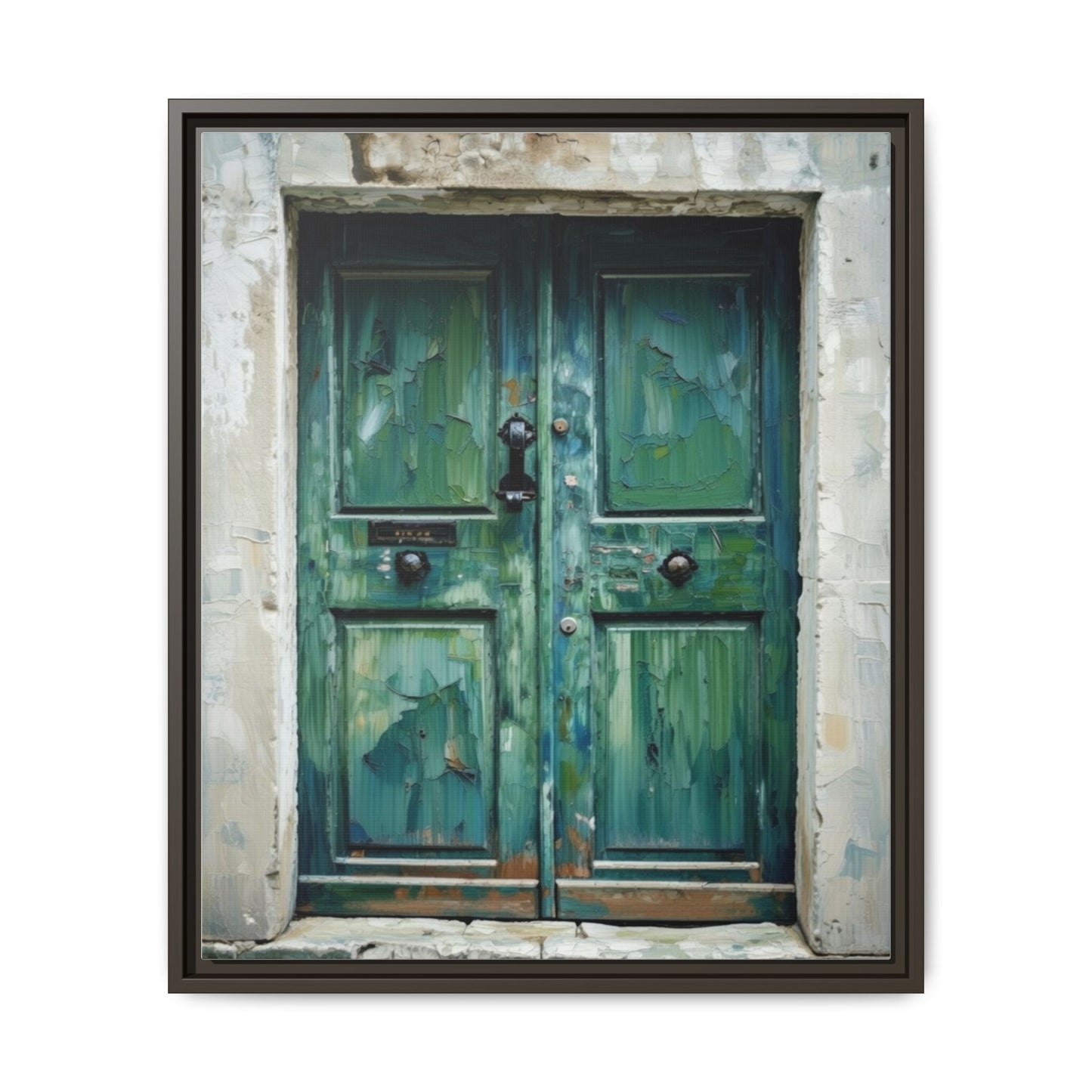 Framed Matte Canvas Art — Weathered Green Door Wall Print