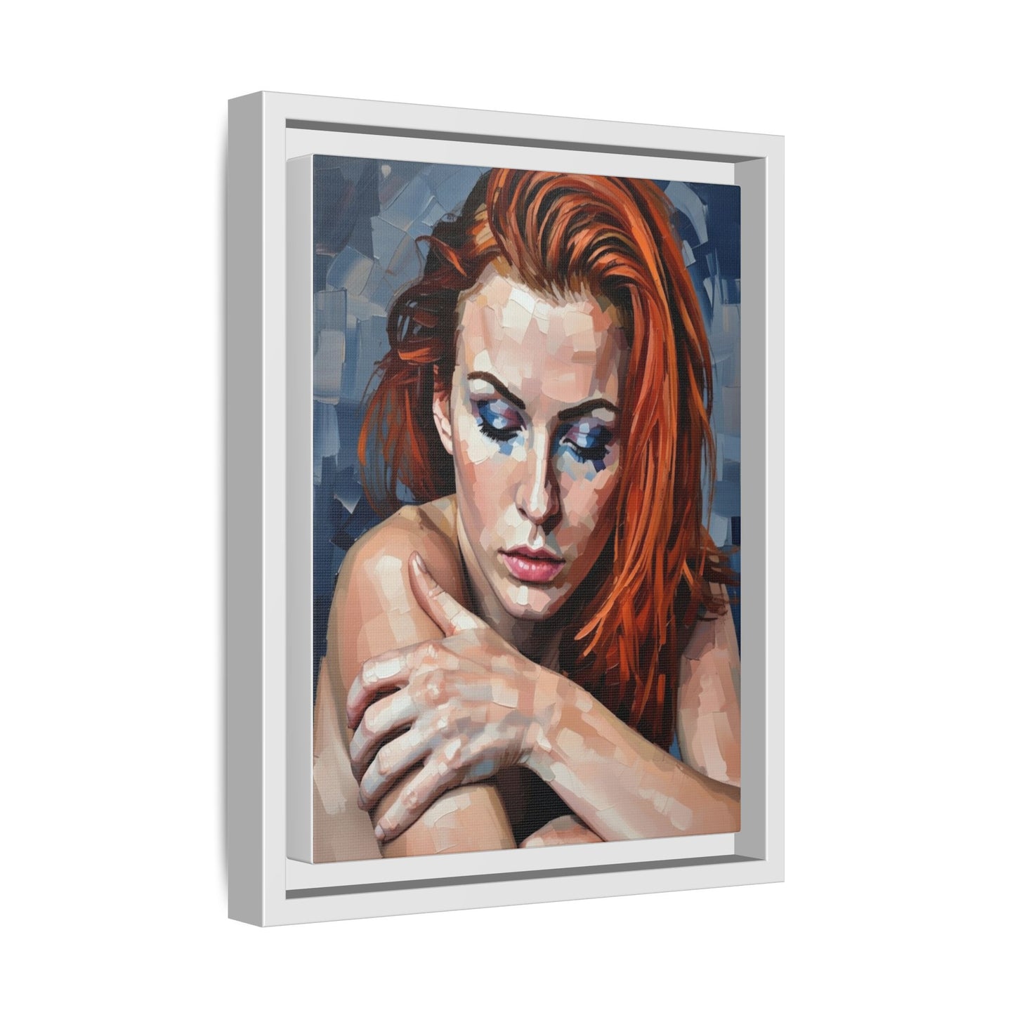 Framed Matte Canvas Art – Contemplative Redhead Portrait
