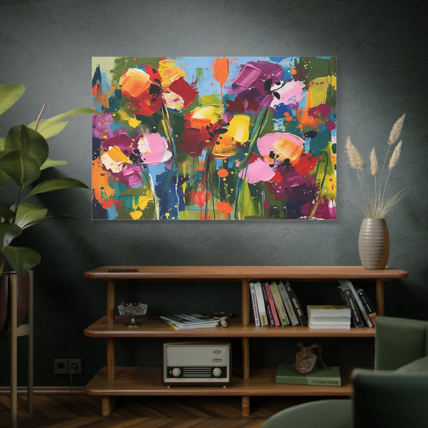 Vibrant Abstract Floral Canvas — Colorful Poppy Wall Art, Matte Stretched 1.25"