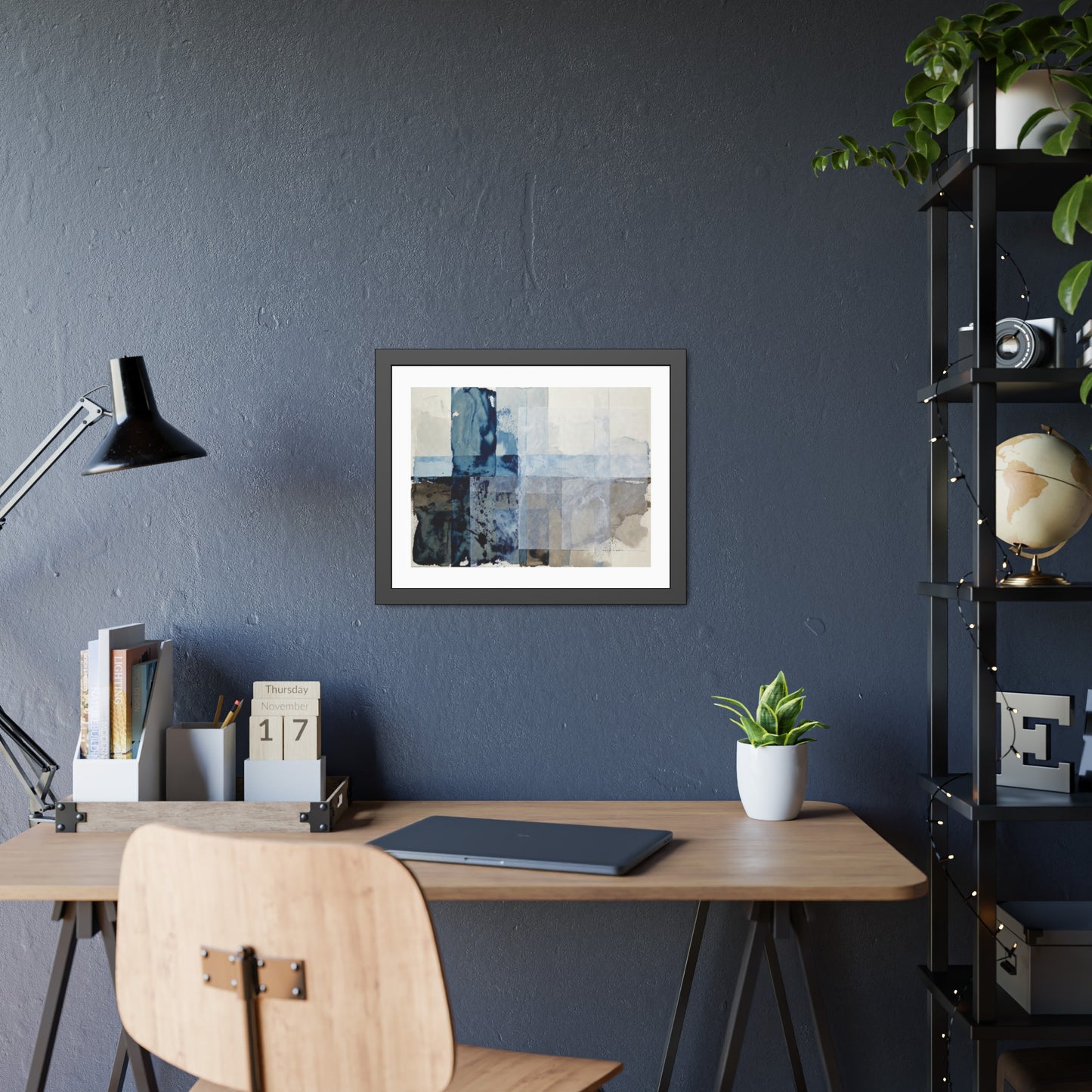 Framed Abstract Blue Watercolor Print — Modern Wall Art Poster