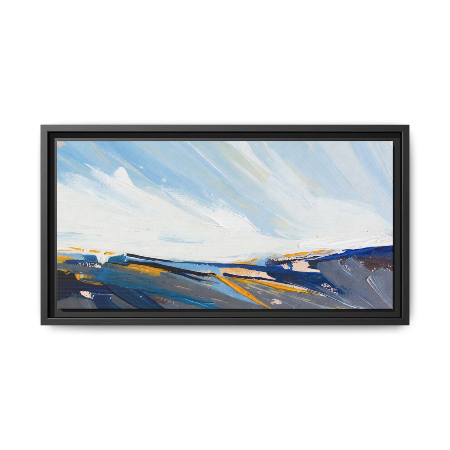 Framed Abstract Seascape Canvas Print — Matte Multi‑Color Wall Art