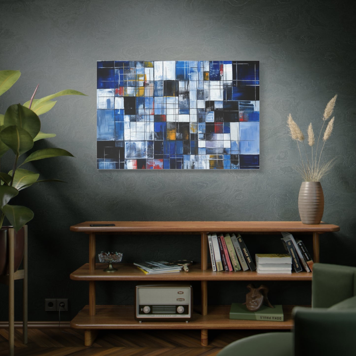 Abstract Blue Grid Matte Stretched Canvas Wall Art (1.25")
