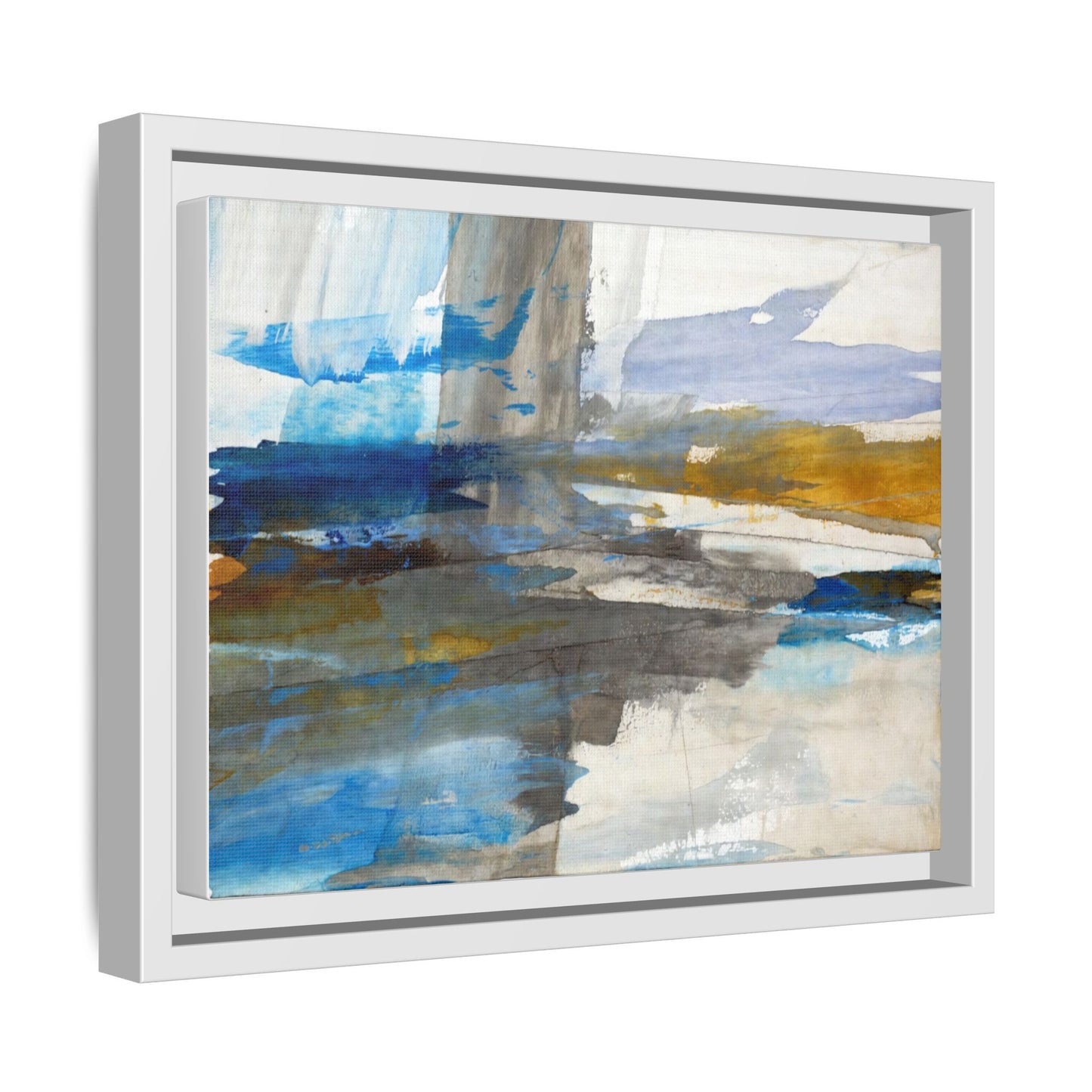 Abstract Blue & Gold Framed Canvas Art — Matte Multi-Color Wall Print