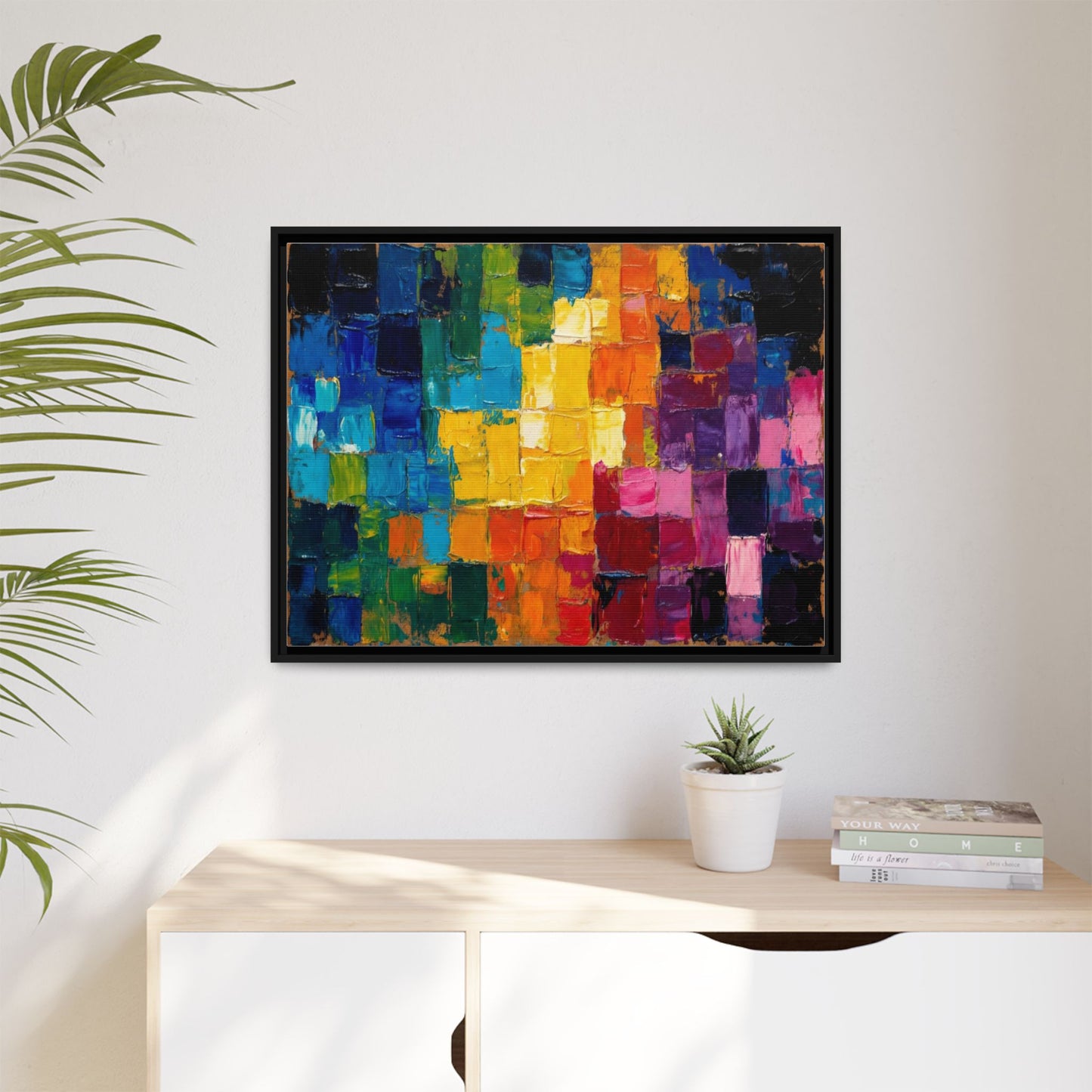 Abstract Rainbow Mosaic Framed Canvas Print — Colorful Modern Wall Art