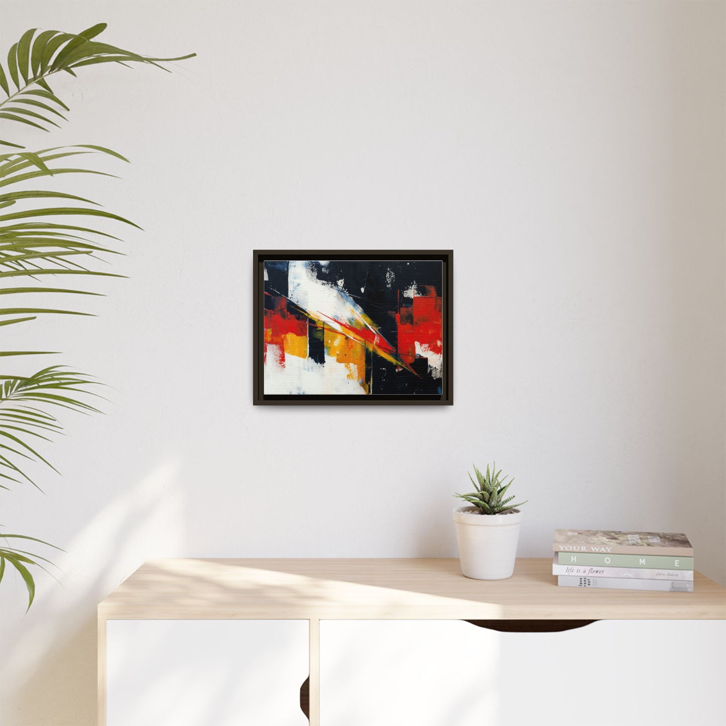 Abstract Red & Black Framed Canvas Print — Modern Geometric Wall Art