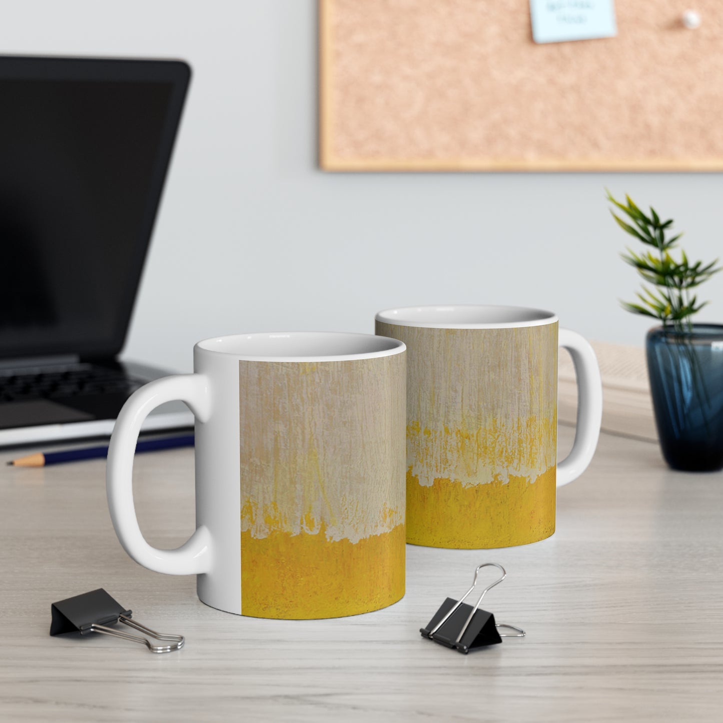 Mug  Abstract Yellow Paint Brushstroke Ceramic Coffee Cup