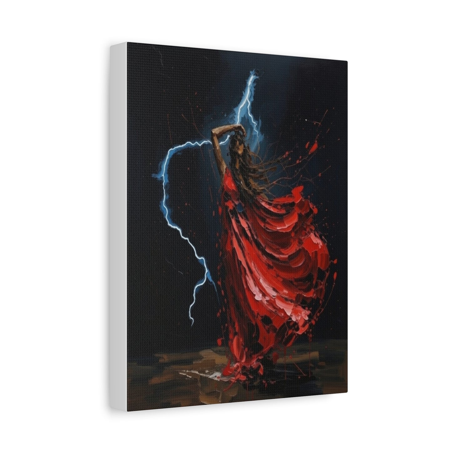 Red Dance Lightning - Matte Stretched Canvas Art