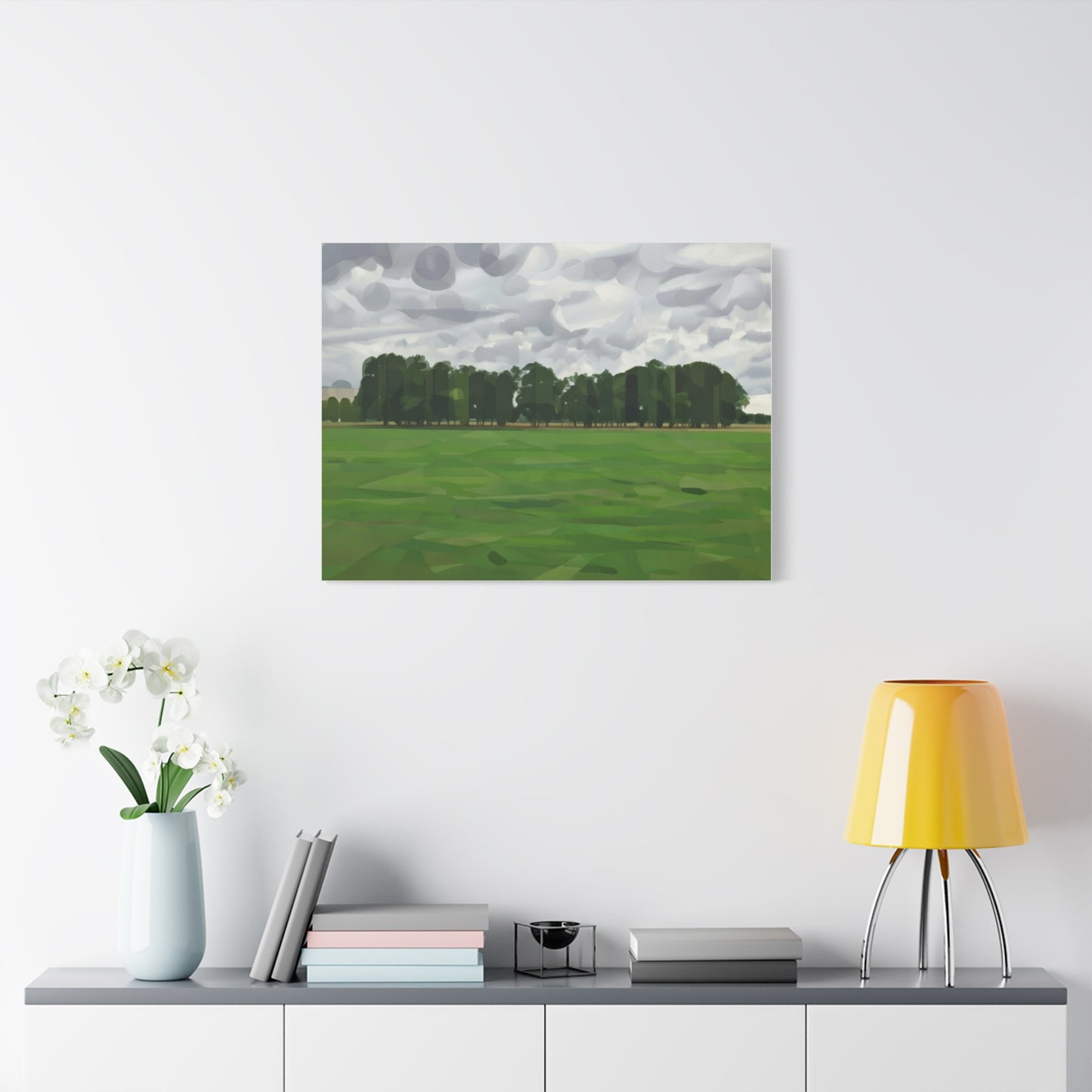 Green Field Landscape Canvas Print — Tranquil Park Scene Matte Stretched Canvas
